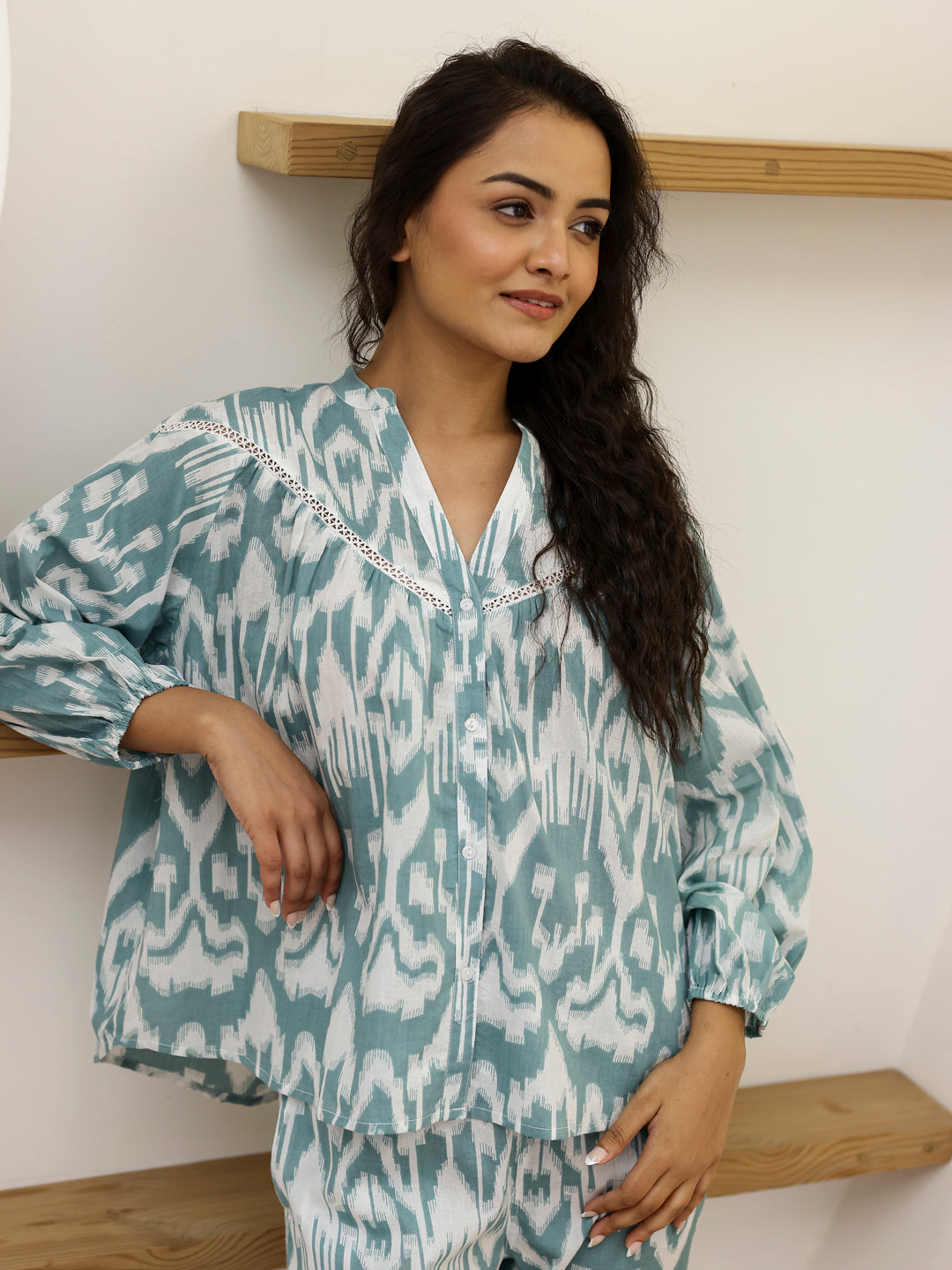 Turquoise Shirt Loungewear Set