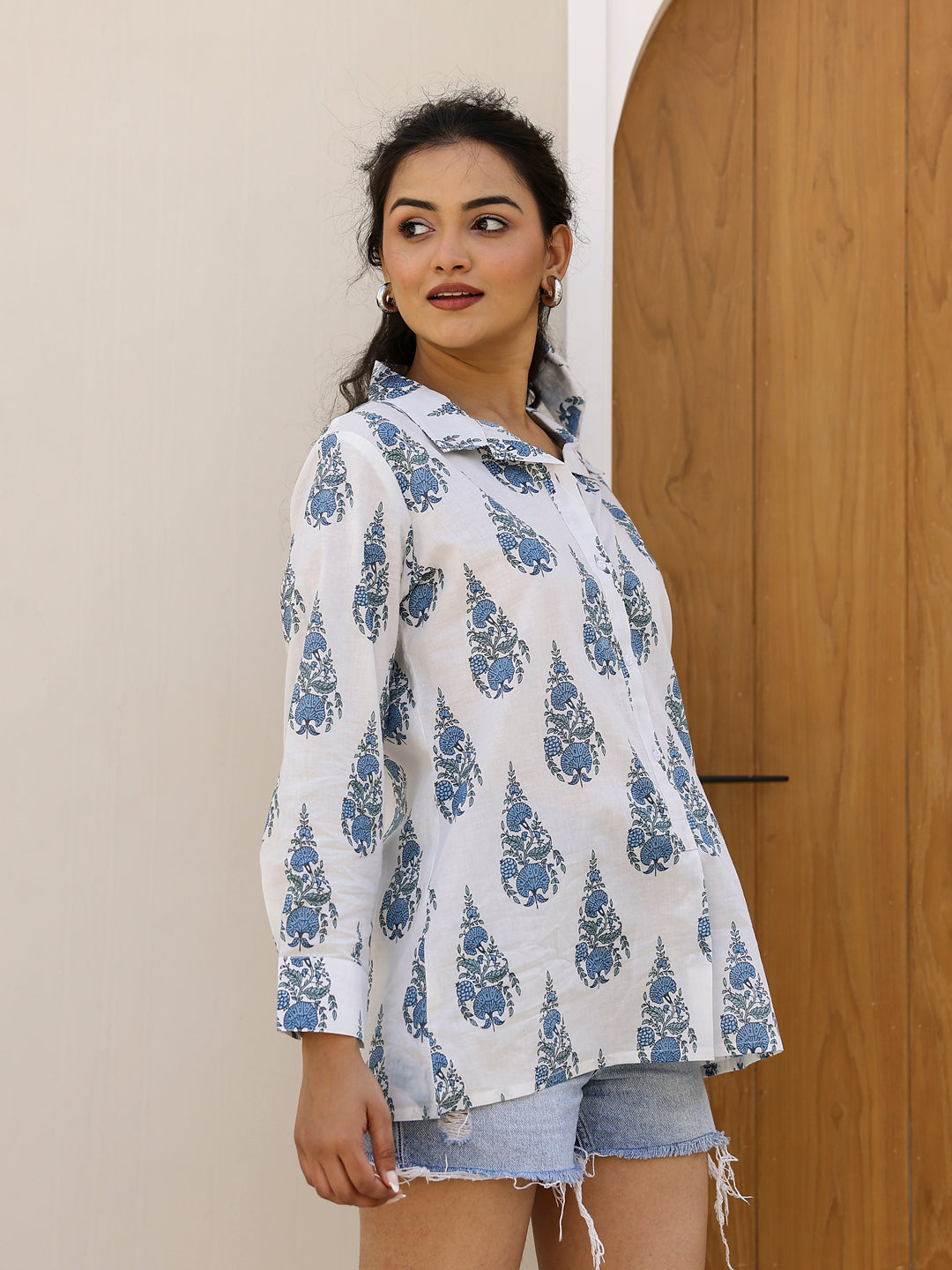 Pure Cotton Flower Printed Shirt for Women - SanskrutiHomes
