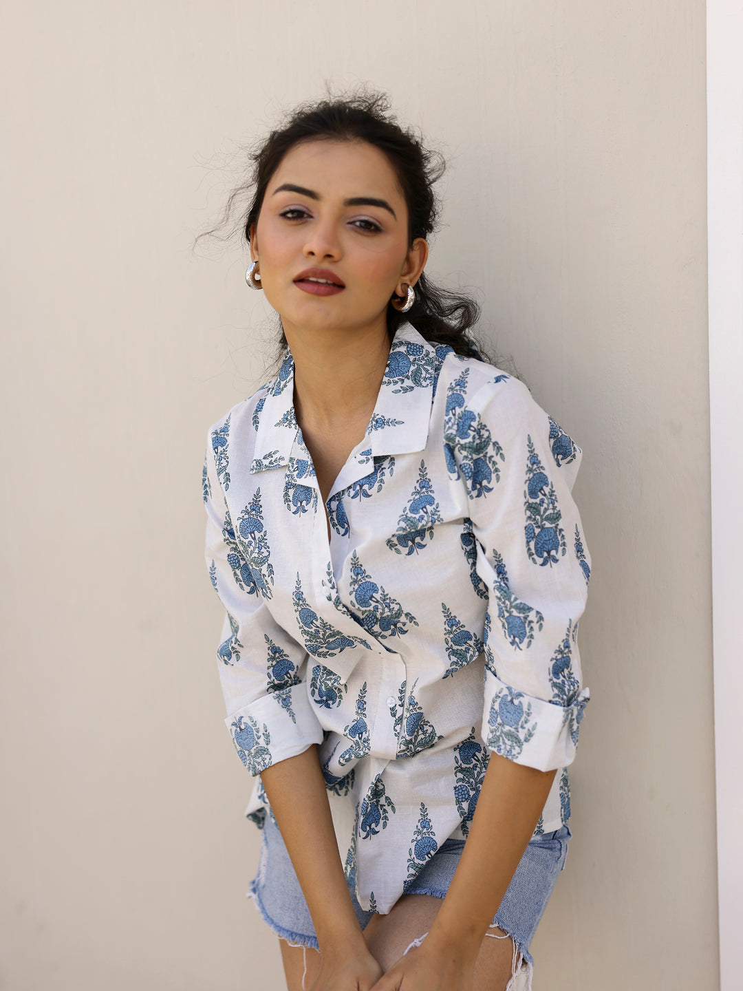 Pure Cotton Flower Printed Shirt for Women - SanskrutiHomes