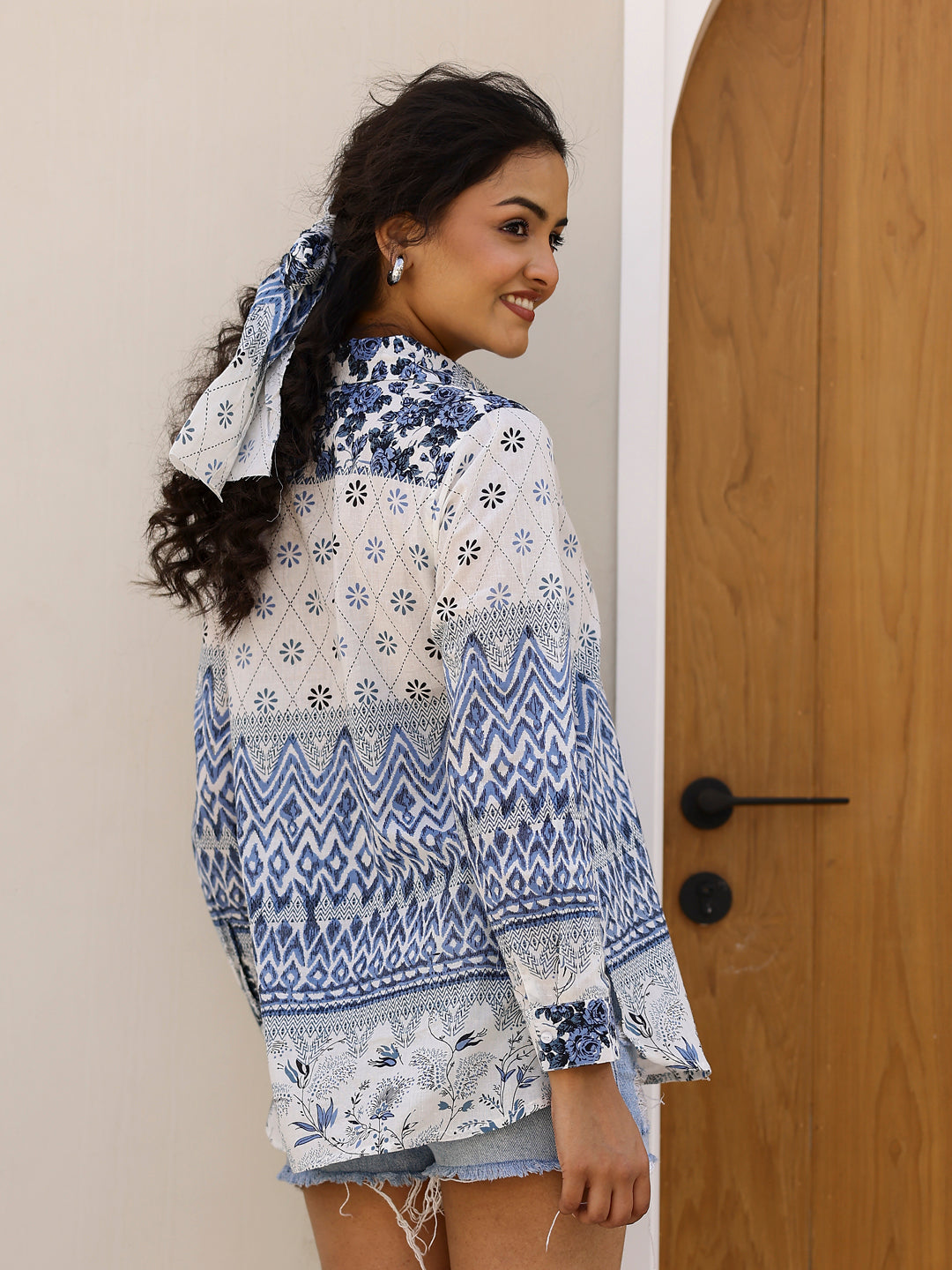 Pure Cotton Geometric Printed Shirt for Women