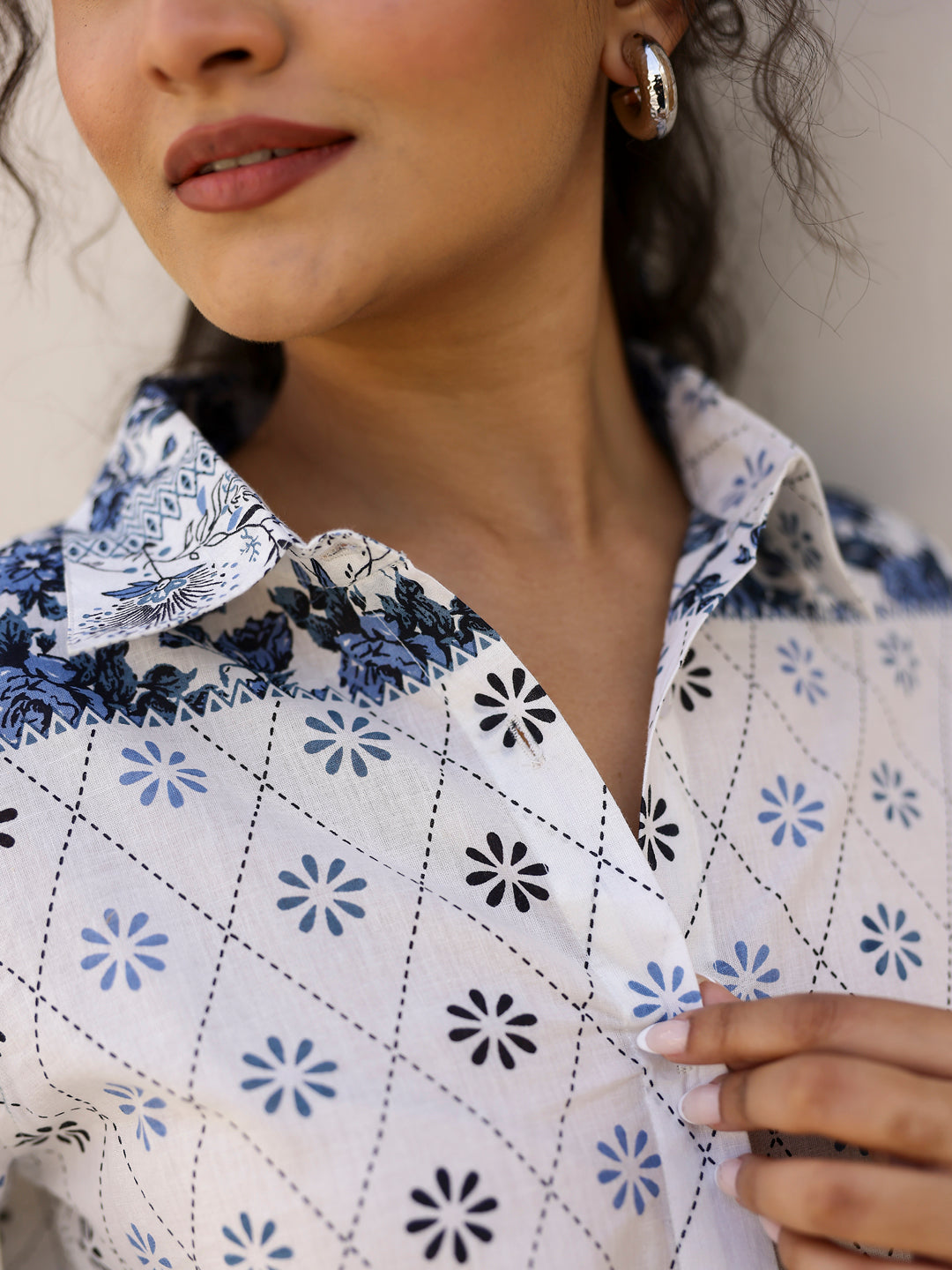 Pure Cotton Geometric Printed Shirt for Women