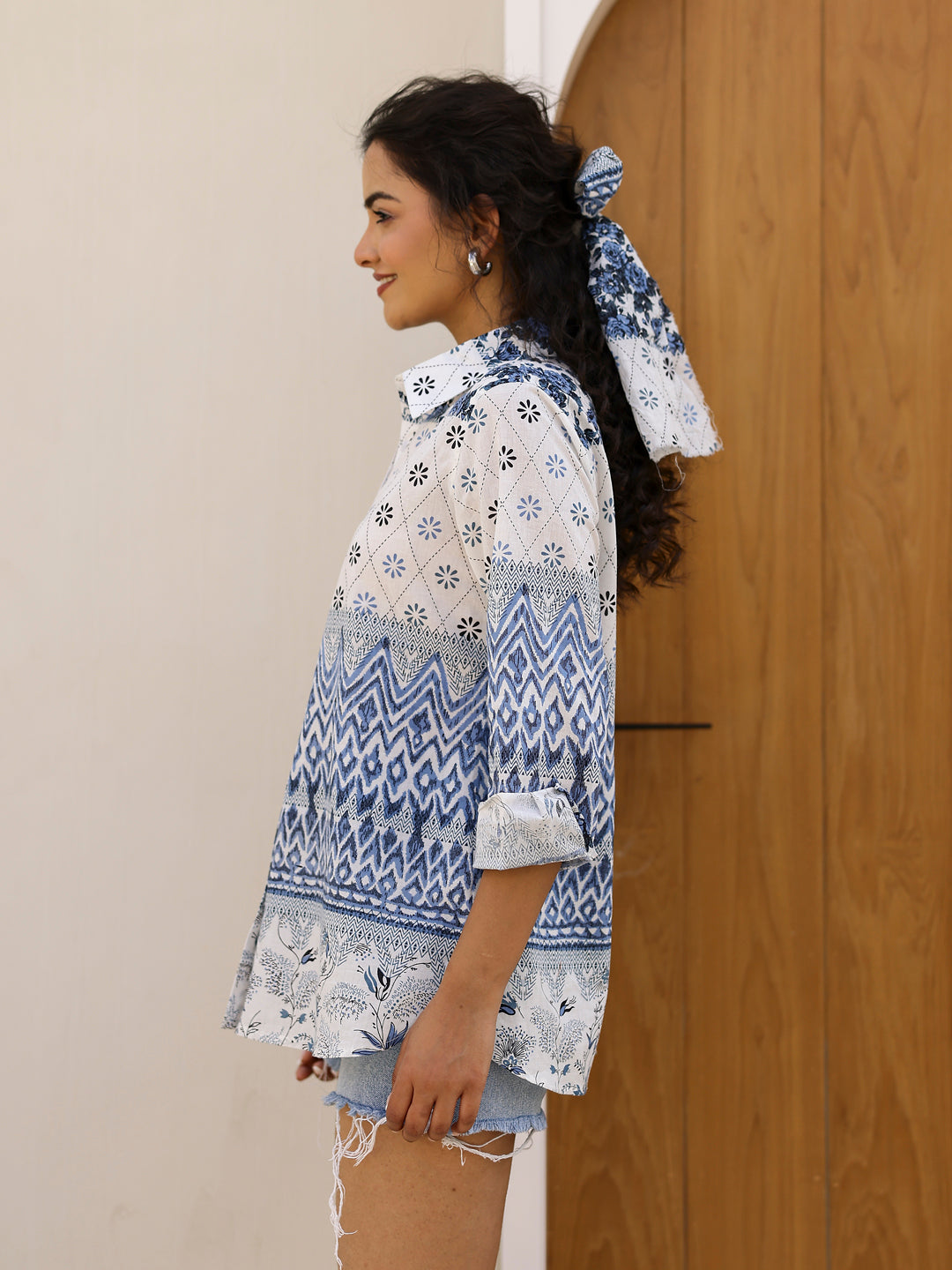 Pure Cotton Geometric Printed Shirt for Women - SanskrutiHomes
