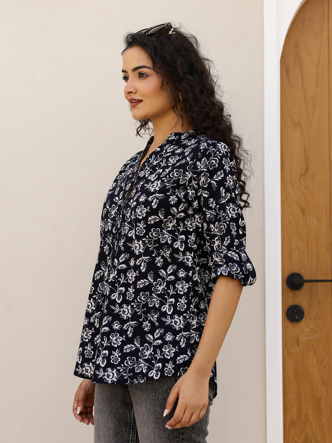Pure Cotton Printed Black top for Women
