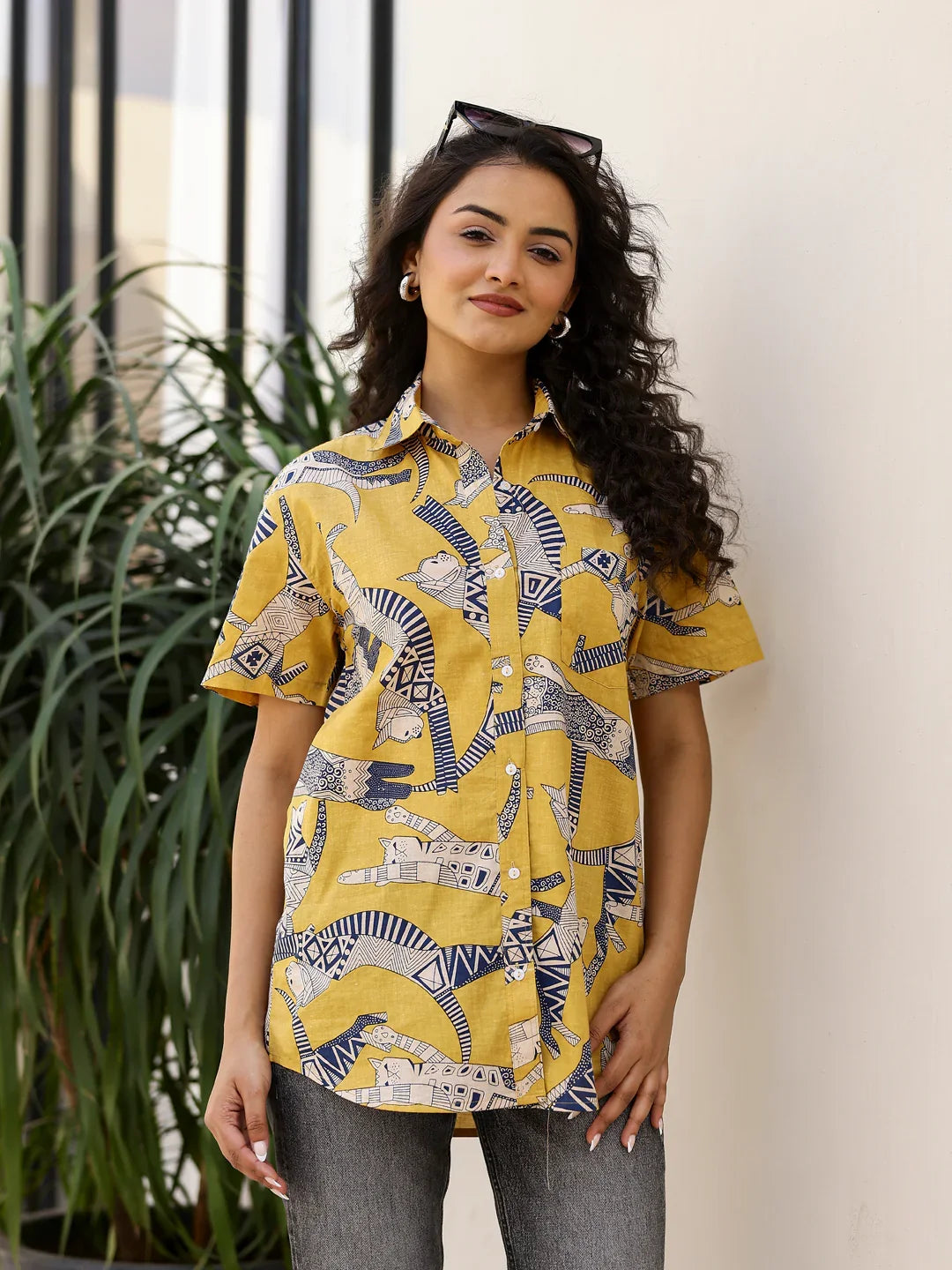 Cambric Printed Short Sleeve Women top - SanskrutiHomes