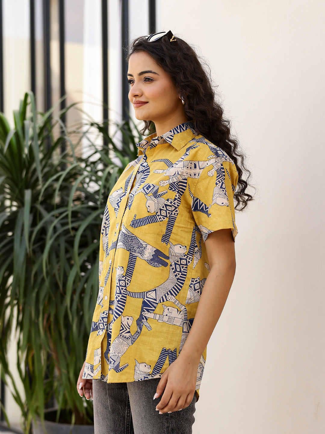 Cambric Printed Short Sleeve Women top - SanskrutiHomes