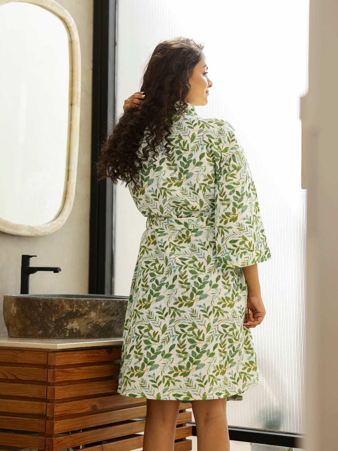 Cotton Green Bath Robe For Women
