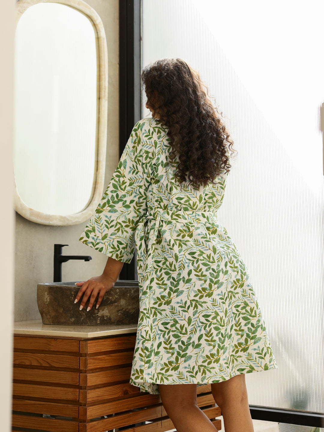 Cotton Green Bath Robe For Women