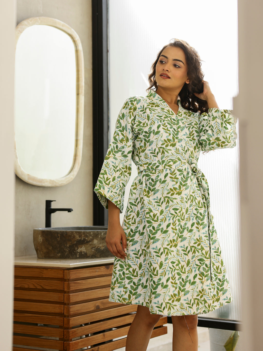 Cotton Green Bath Robe For Women