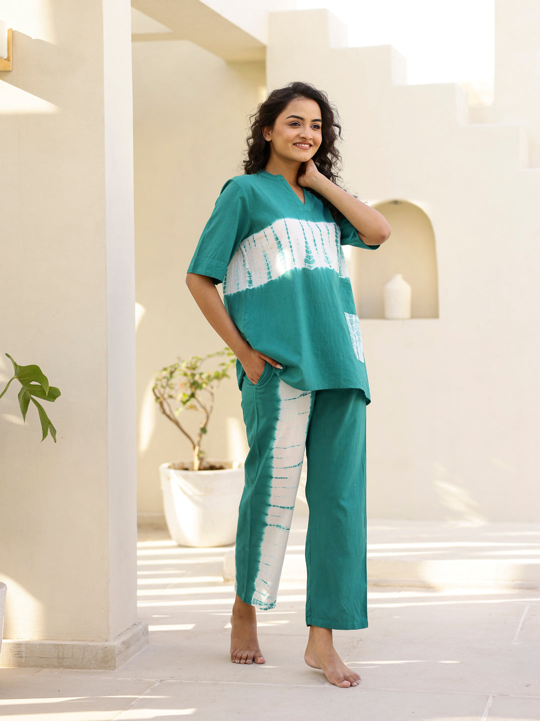 TEAL Tye & Dye Night suit - SanskrutiHomes