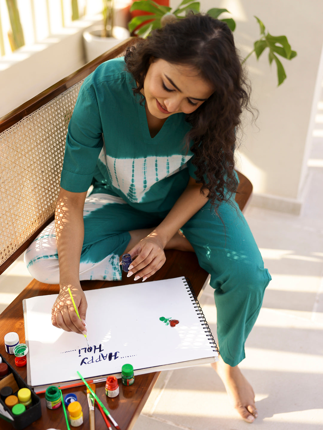 TEAL Tye & Dye Night suit - SanskrutiHomes