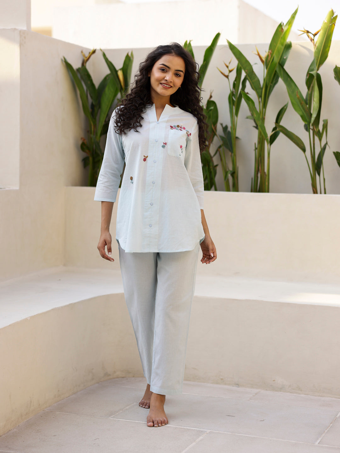 Floral Embroidered Cotton Co-ord Set - SanskrutiHomes