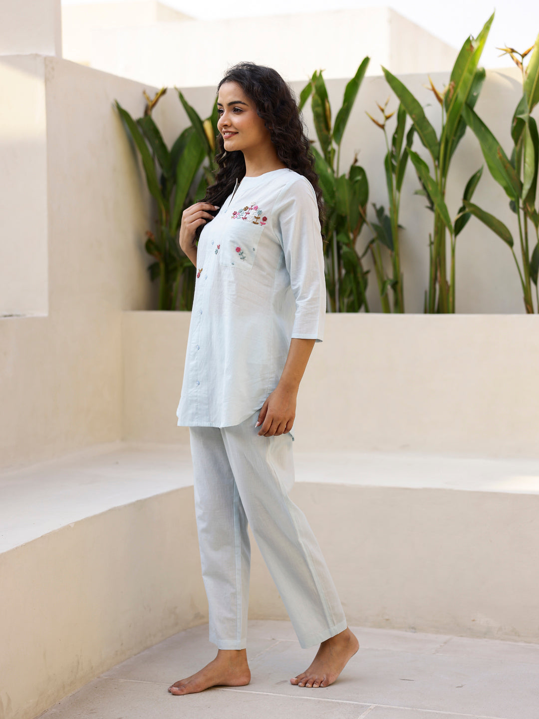 Floral Embroidered Cotton Co-ord Set - SanskrutiHomes