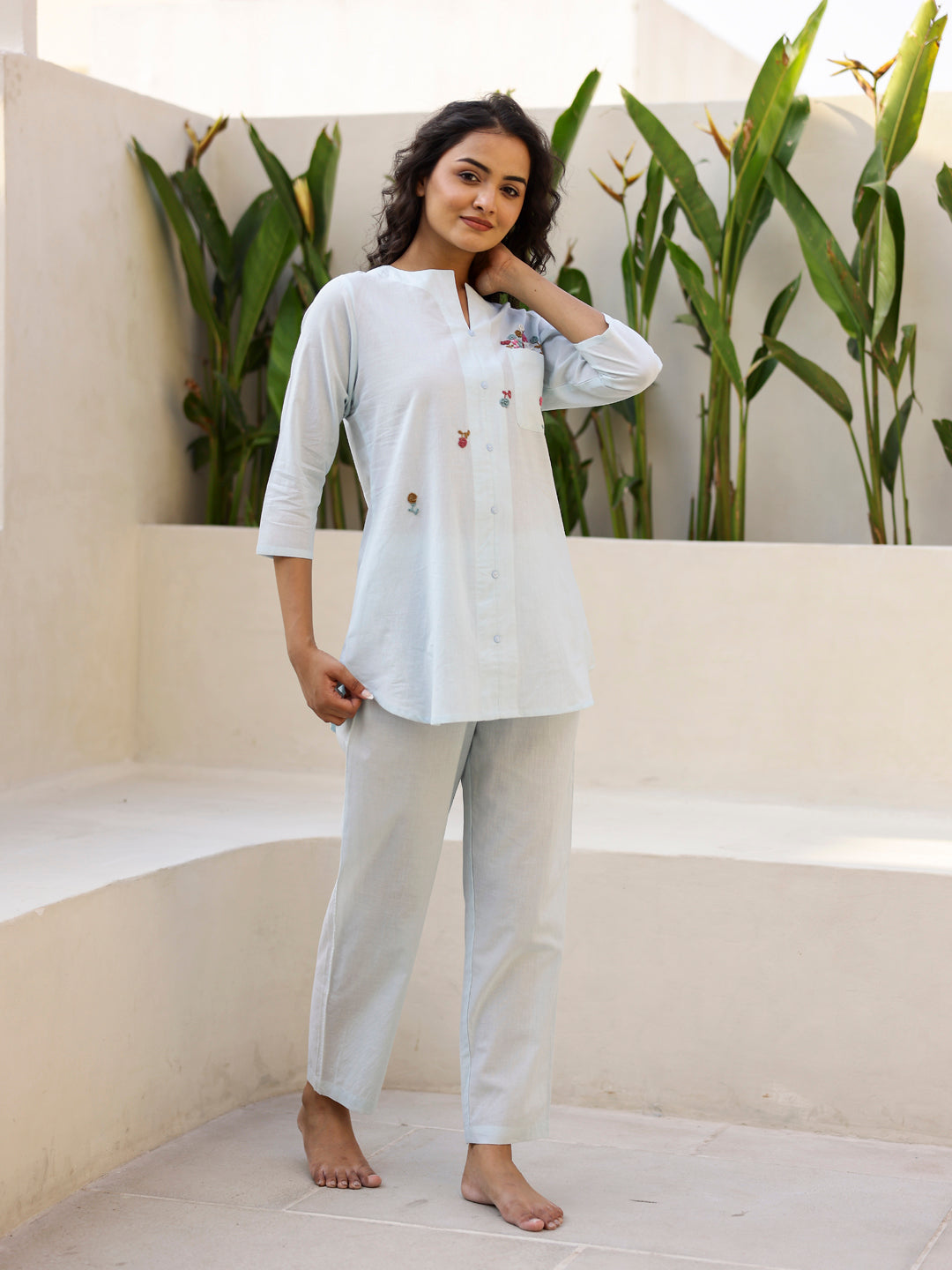 Floral Embroidered Cotton Co-ord Set - SanskrutiHomes