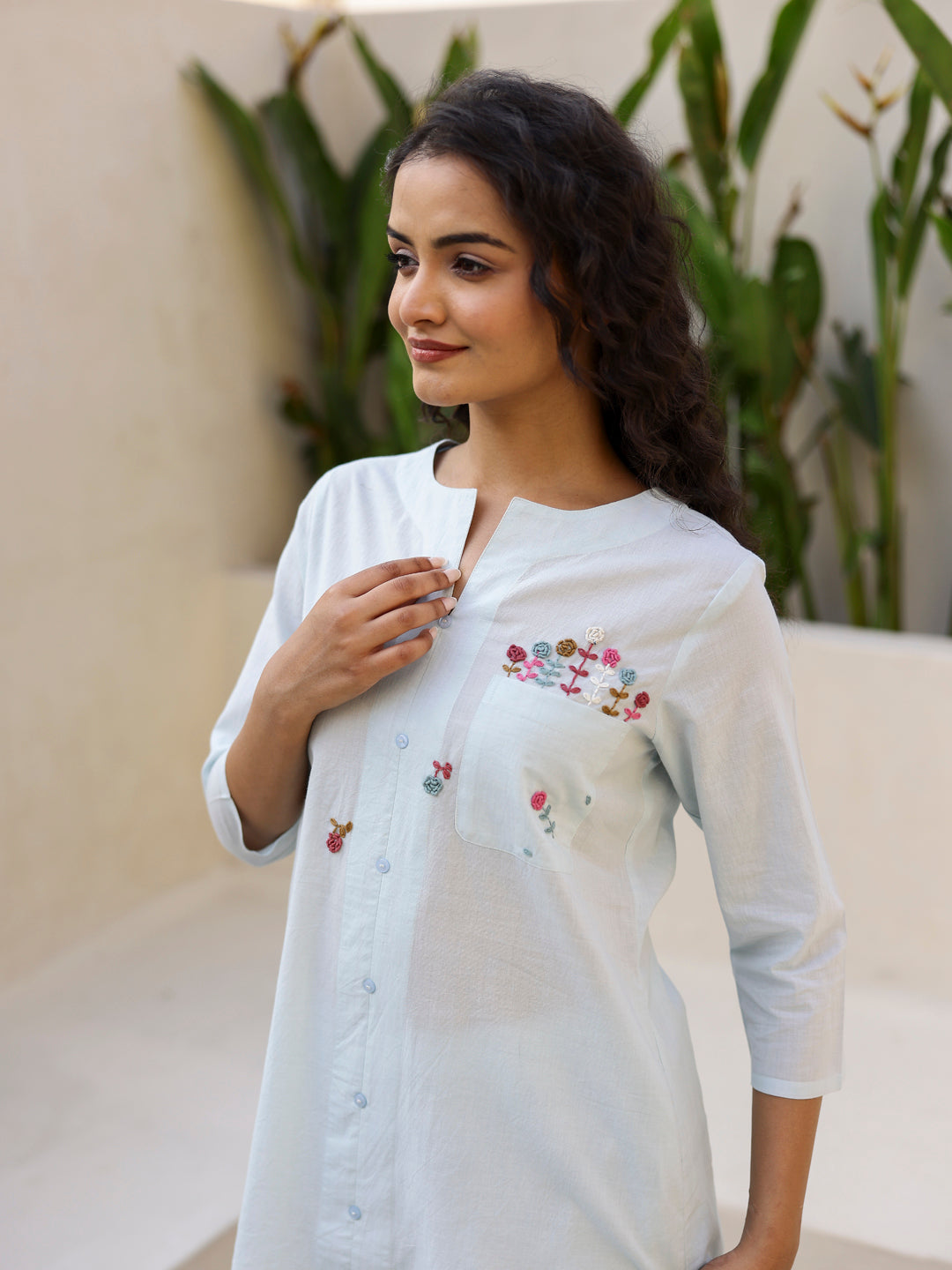 Floral Embroidered Cotton Co-ord Set - SanskrutiHomes