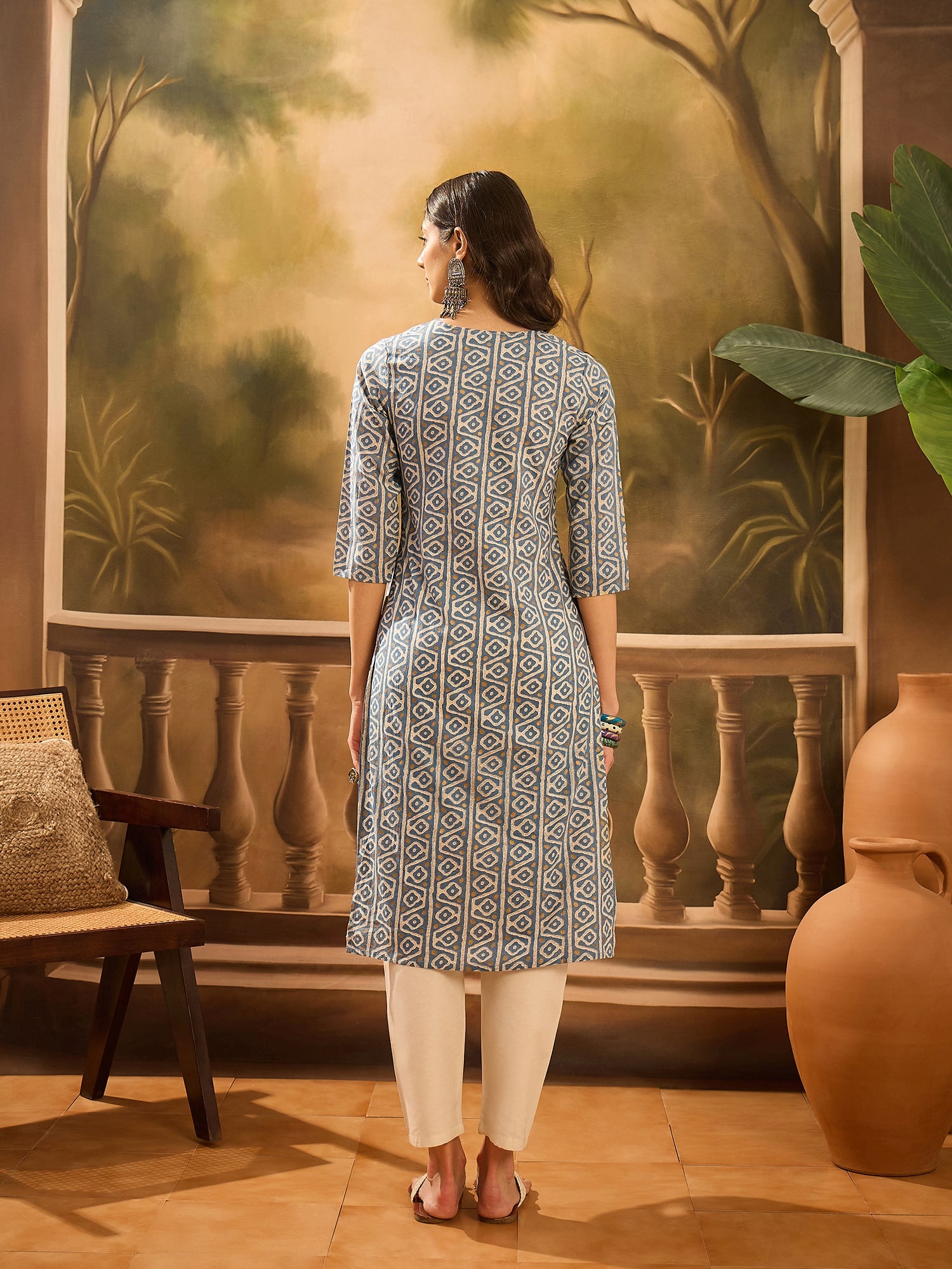 Grey Color Screen Print Cotton Kurta for Women