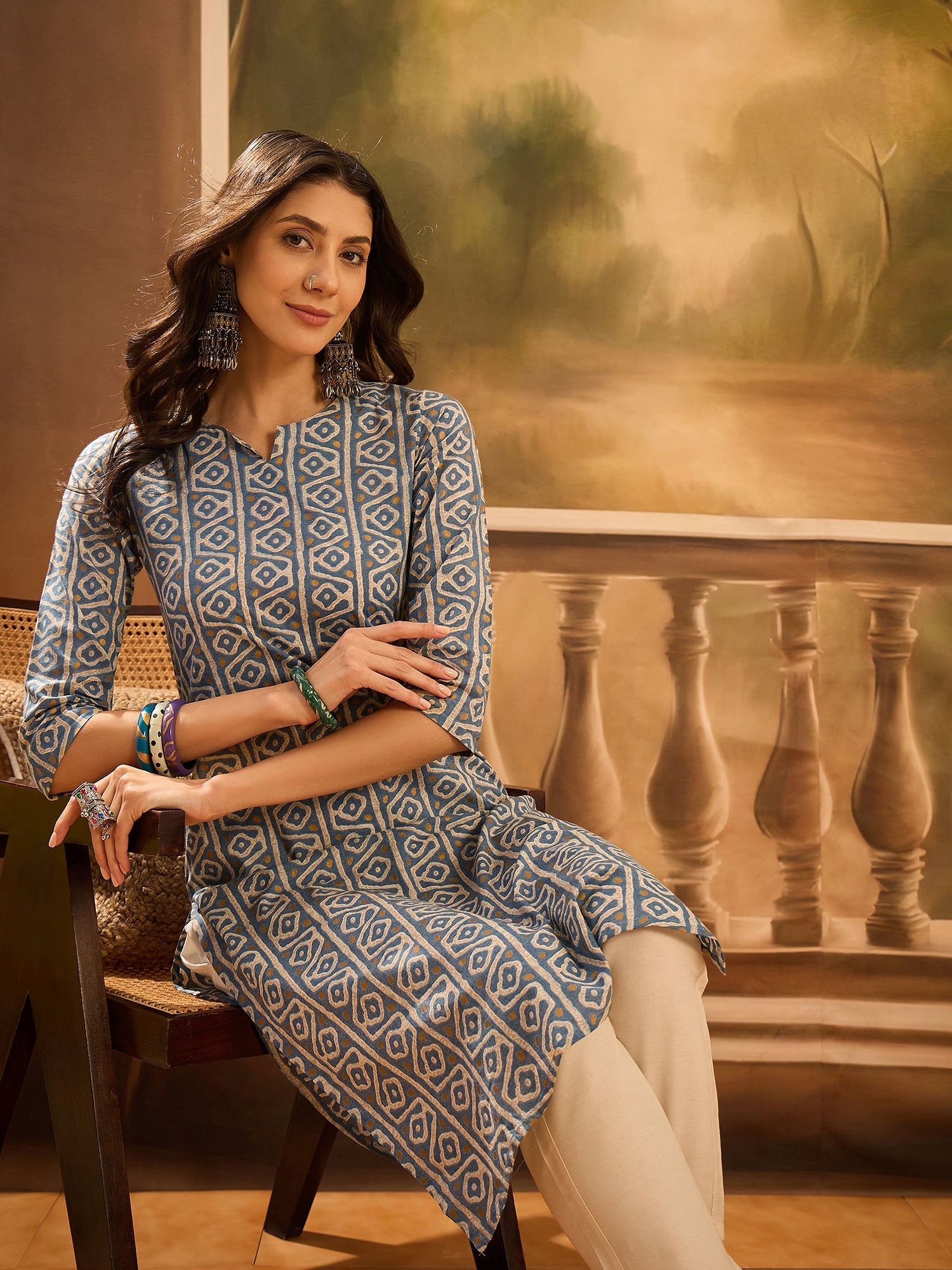 Grey Color Screen Print Cotton Kurta for Women