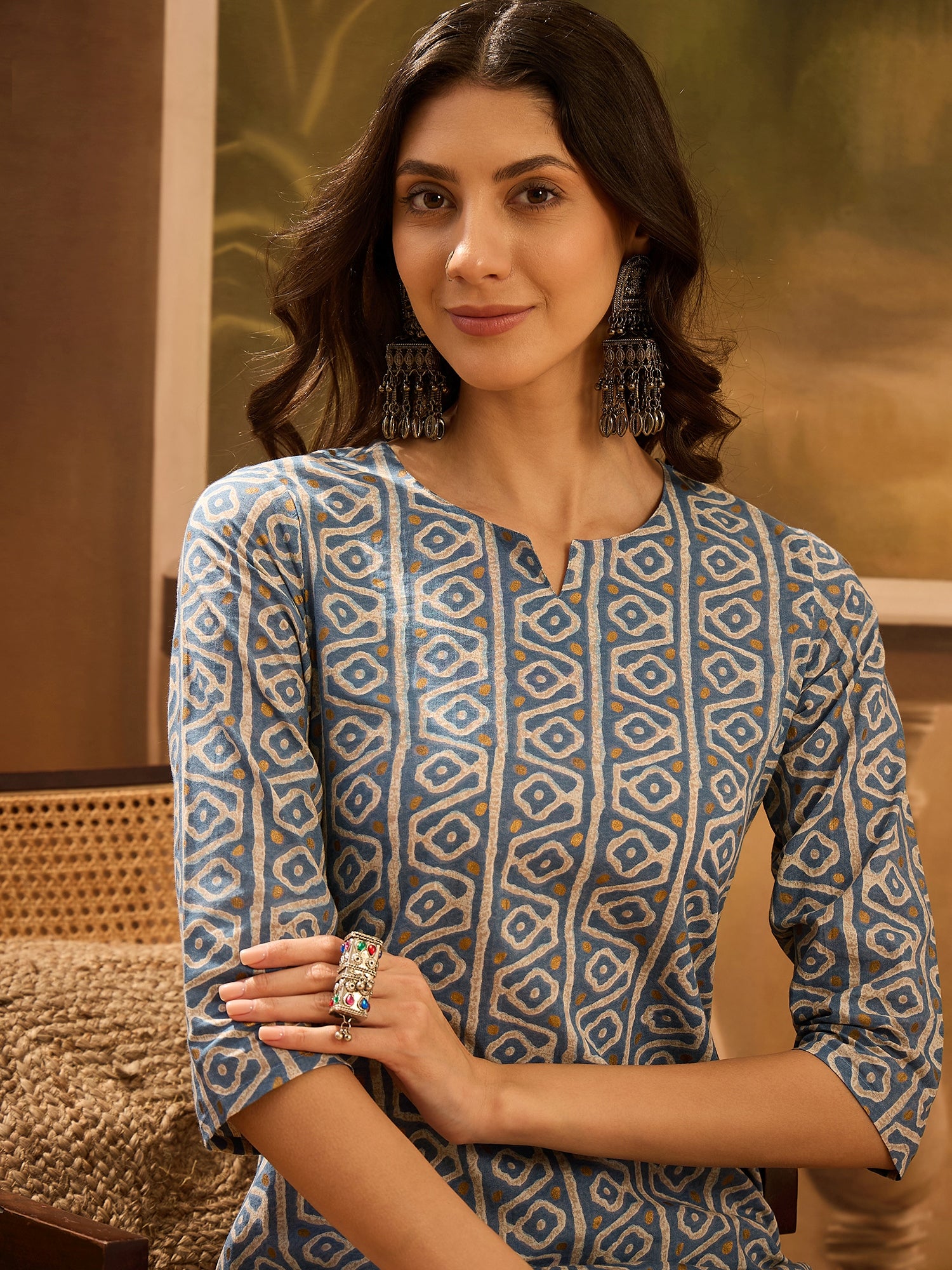 Grey Color Screen Print Cotton Kurta for Women