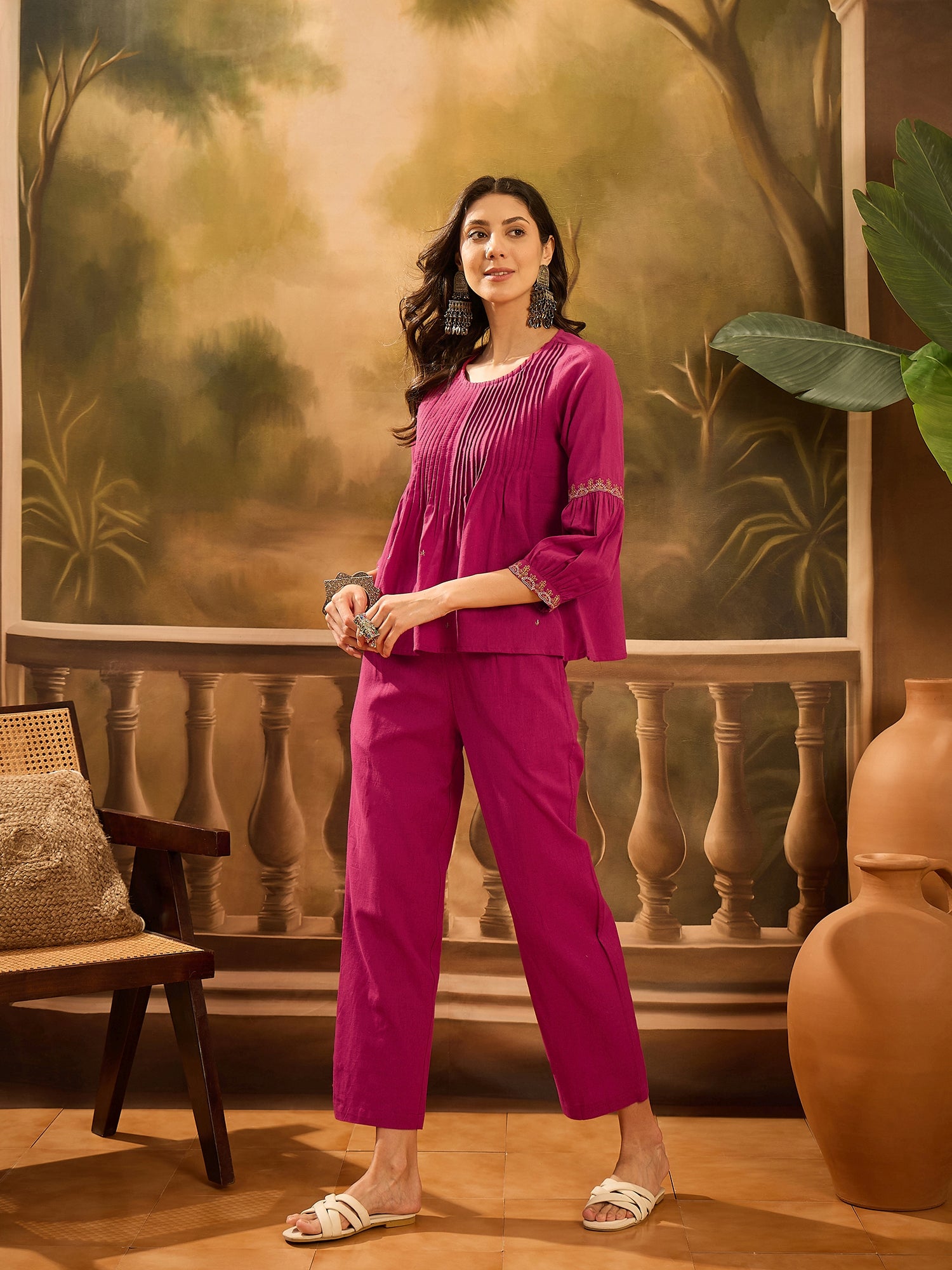 Pink Solid Printex Design coord Set for Women