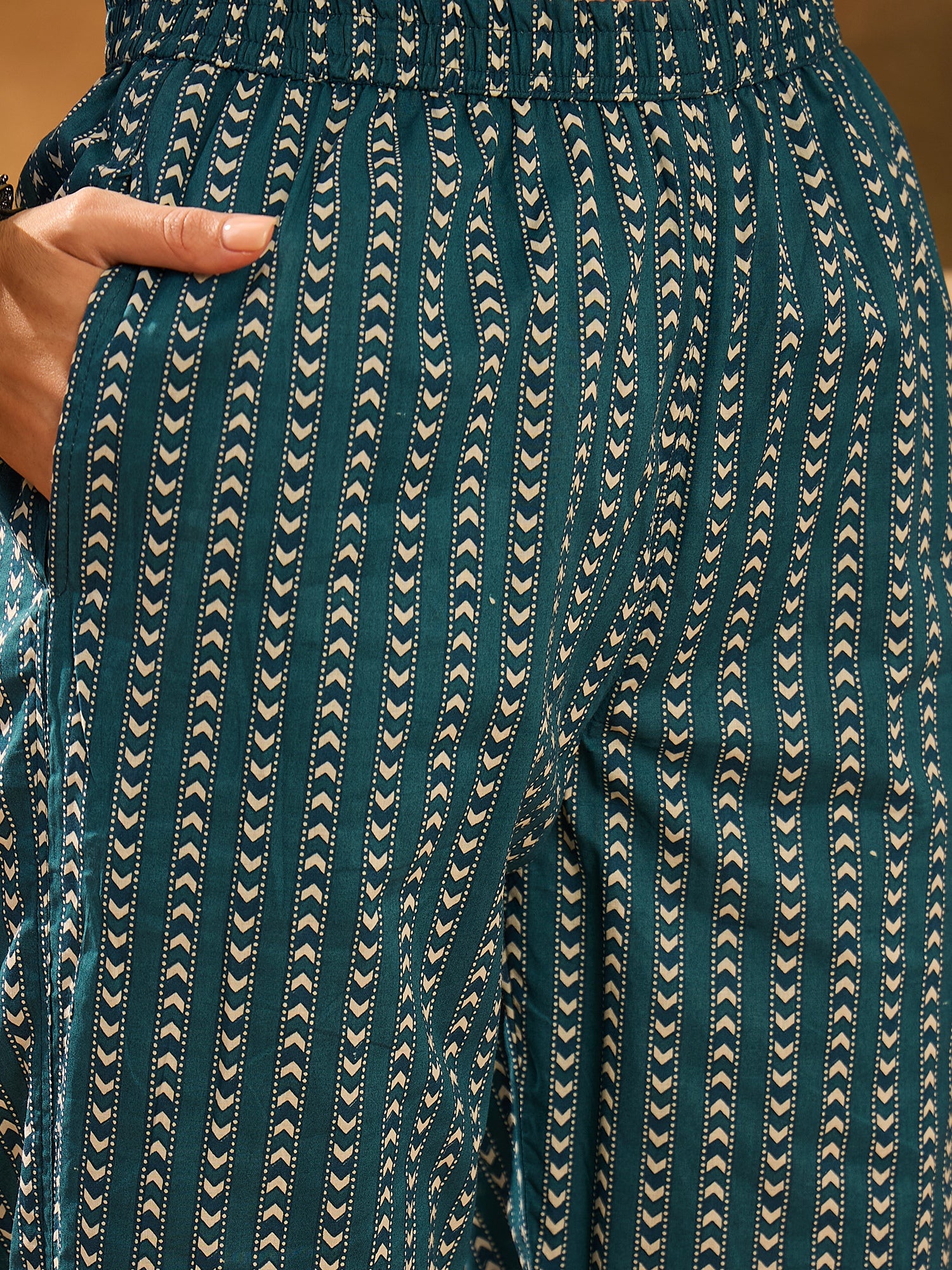 Teal Pure Cotton Round Neck Kurta Set For Women