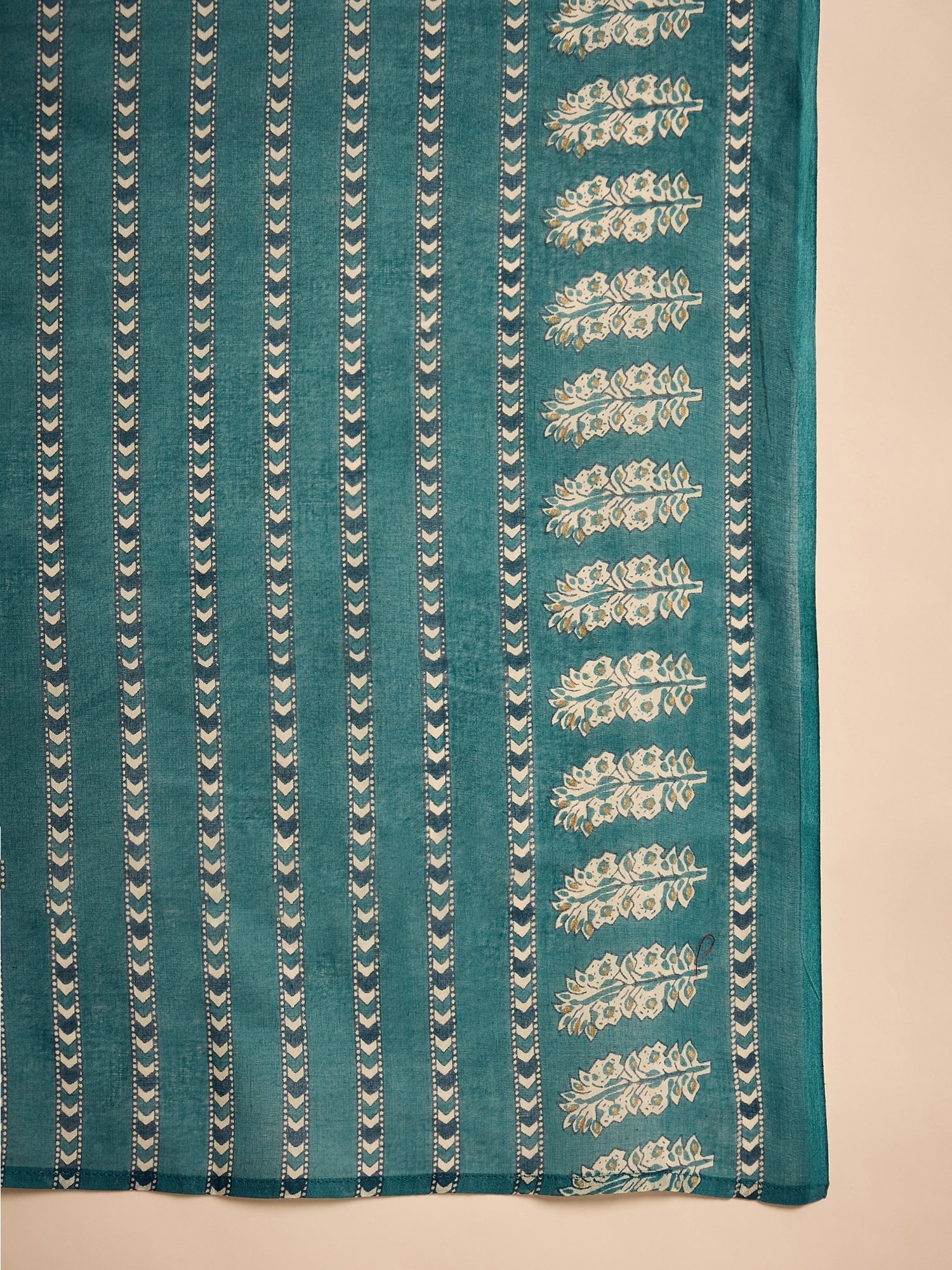 Teal Pure Cotton Round Neck Kurta Set For Women - SanskrutiHomes