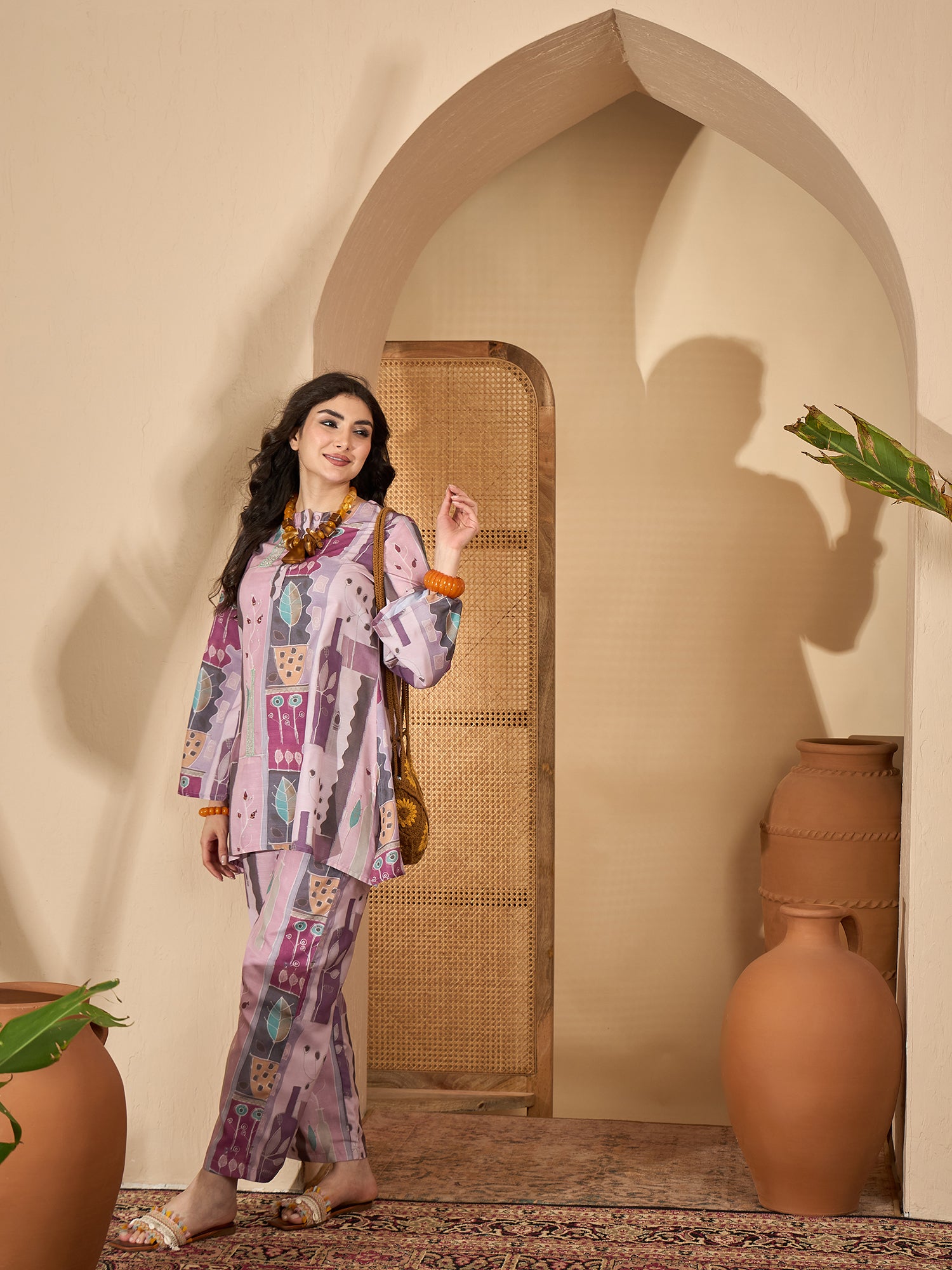 Multi Round Neck Linen Co-Ords Set For Women