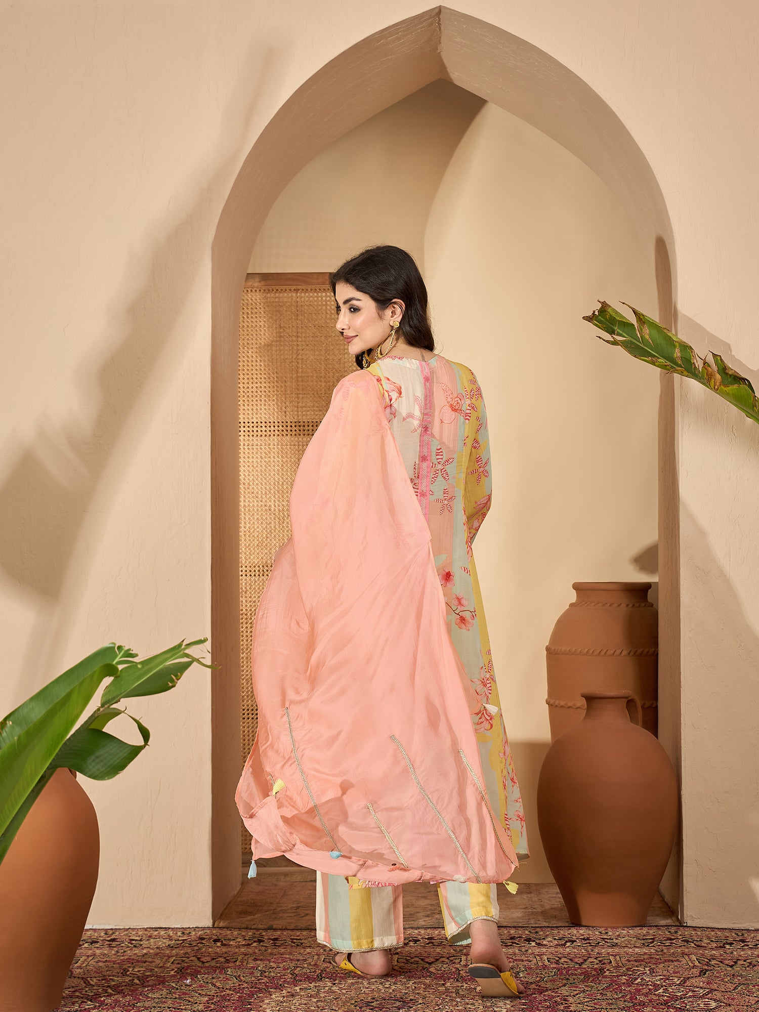 Multicolor Printed Round Neck Pure Cotton Kurta Set For Women