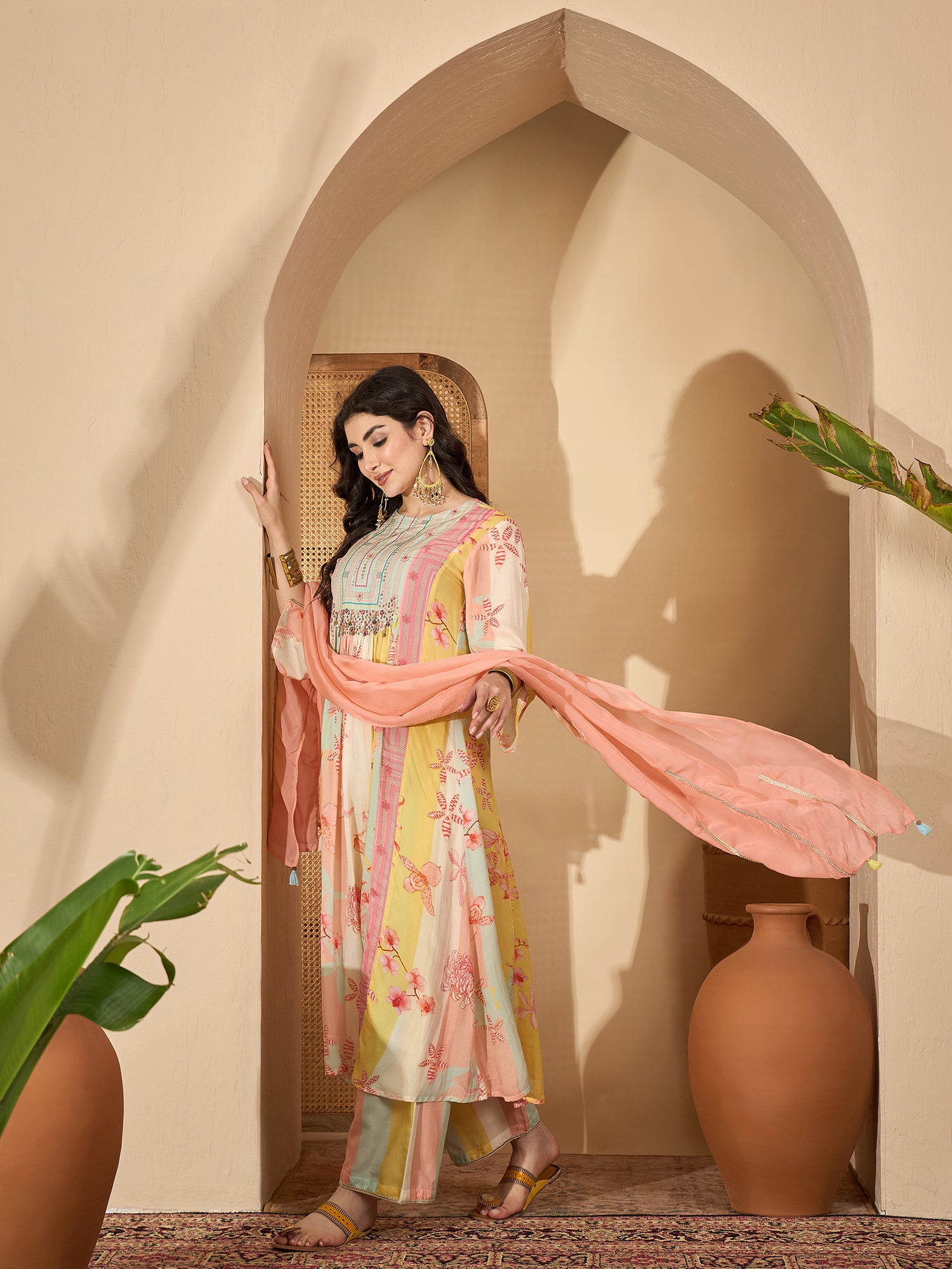 Multicolor Printed Round Neck Pure Cotton Kurta Set For Women