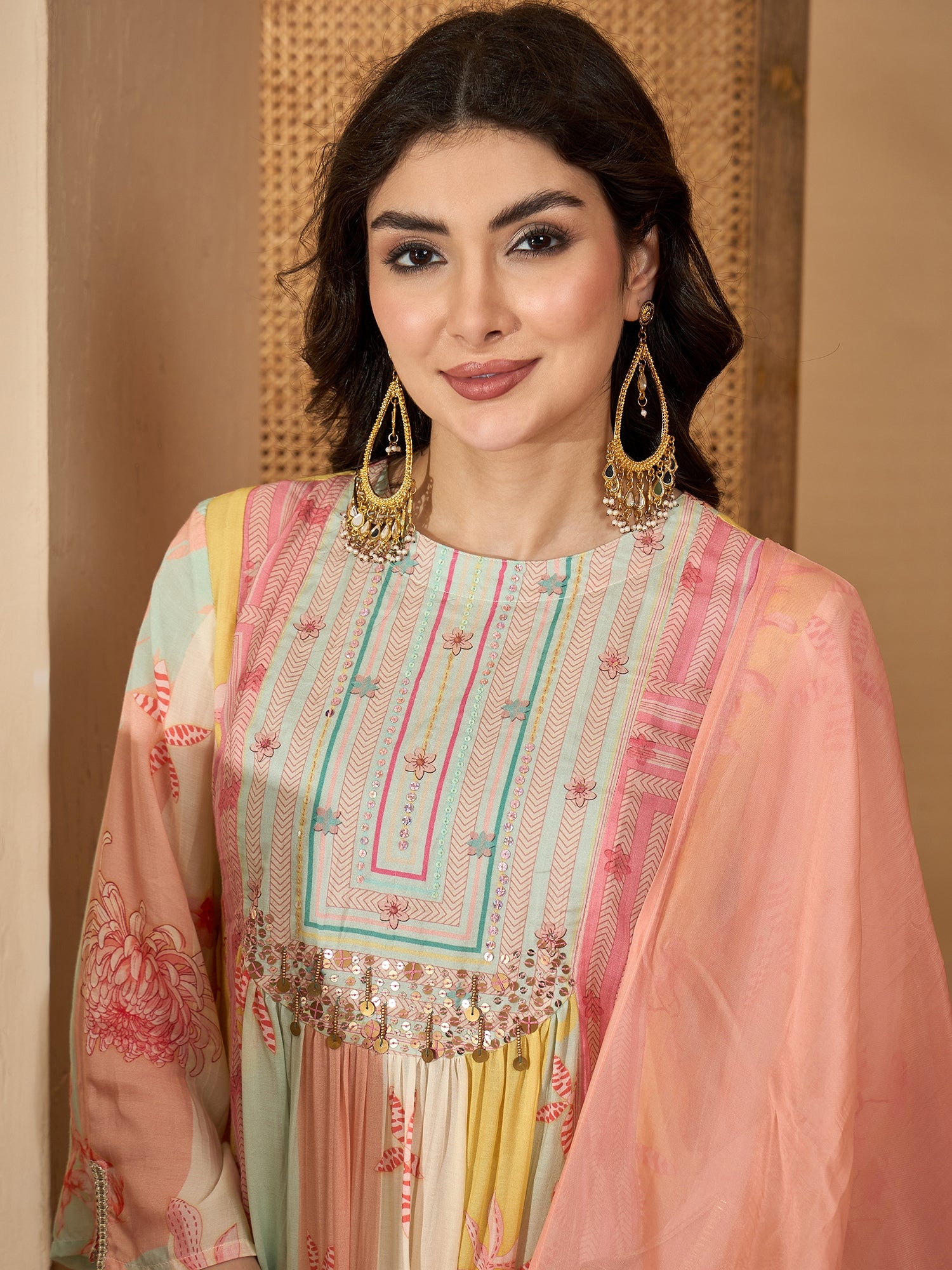 Multicolor Printed Round Neck Pure Cotton Kurta Set For Women