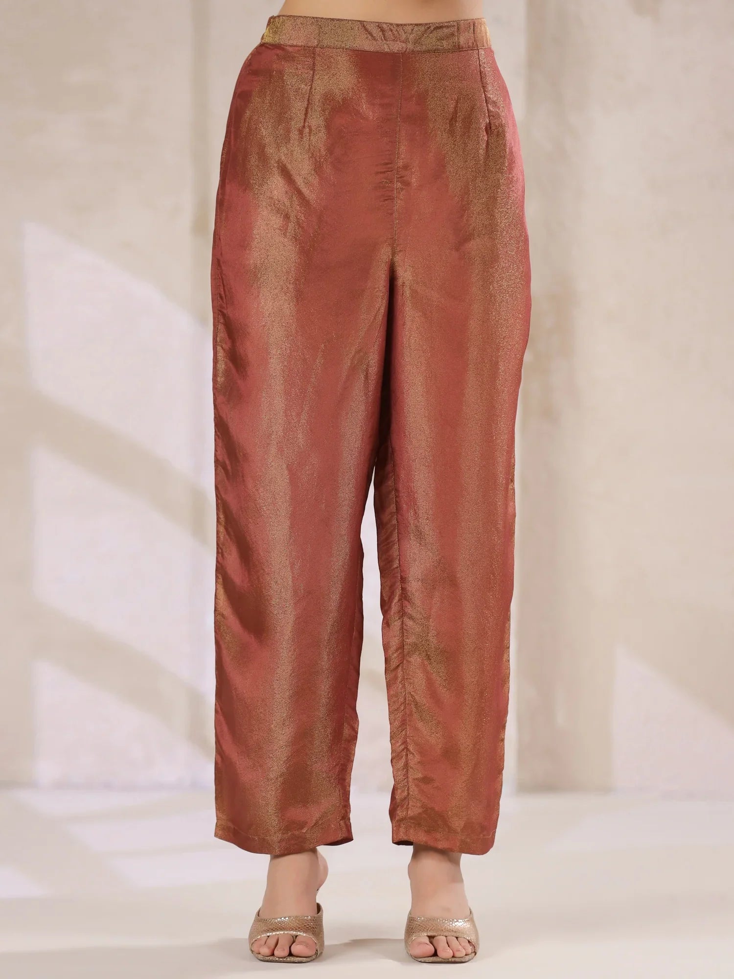 Maroon Tissue Kurta With Straight Pants And Dupatta Set For Women