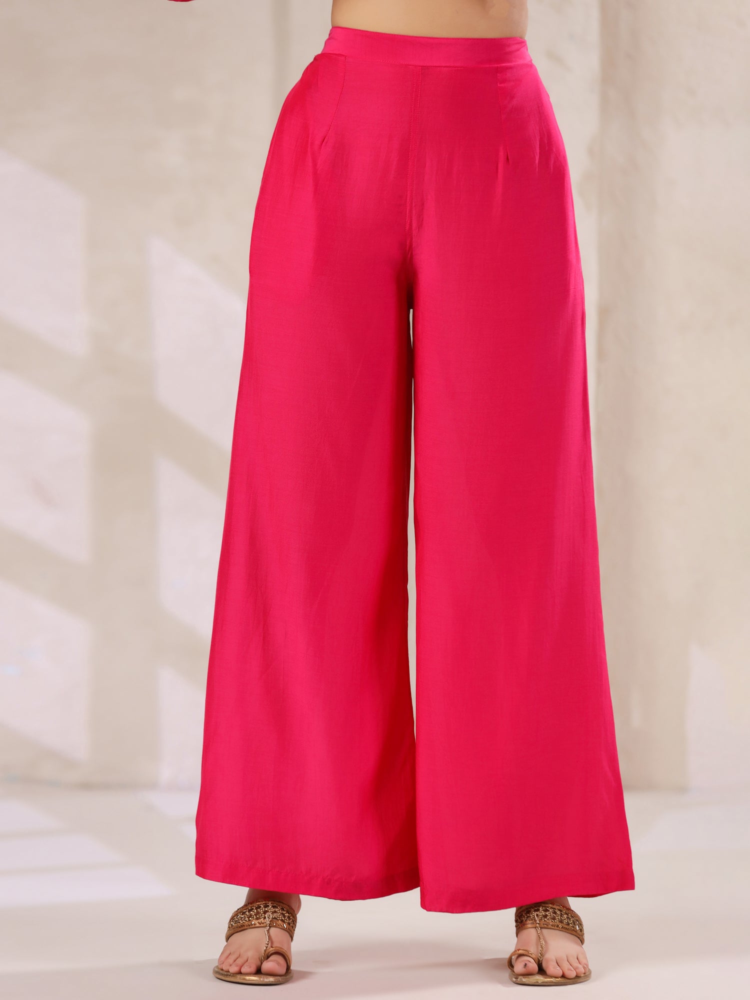 Pink Straight Kurta With Palazzo Pants And Printed Dupatta
