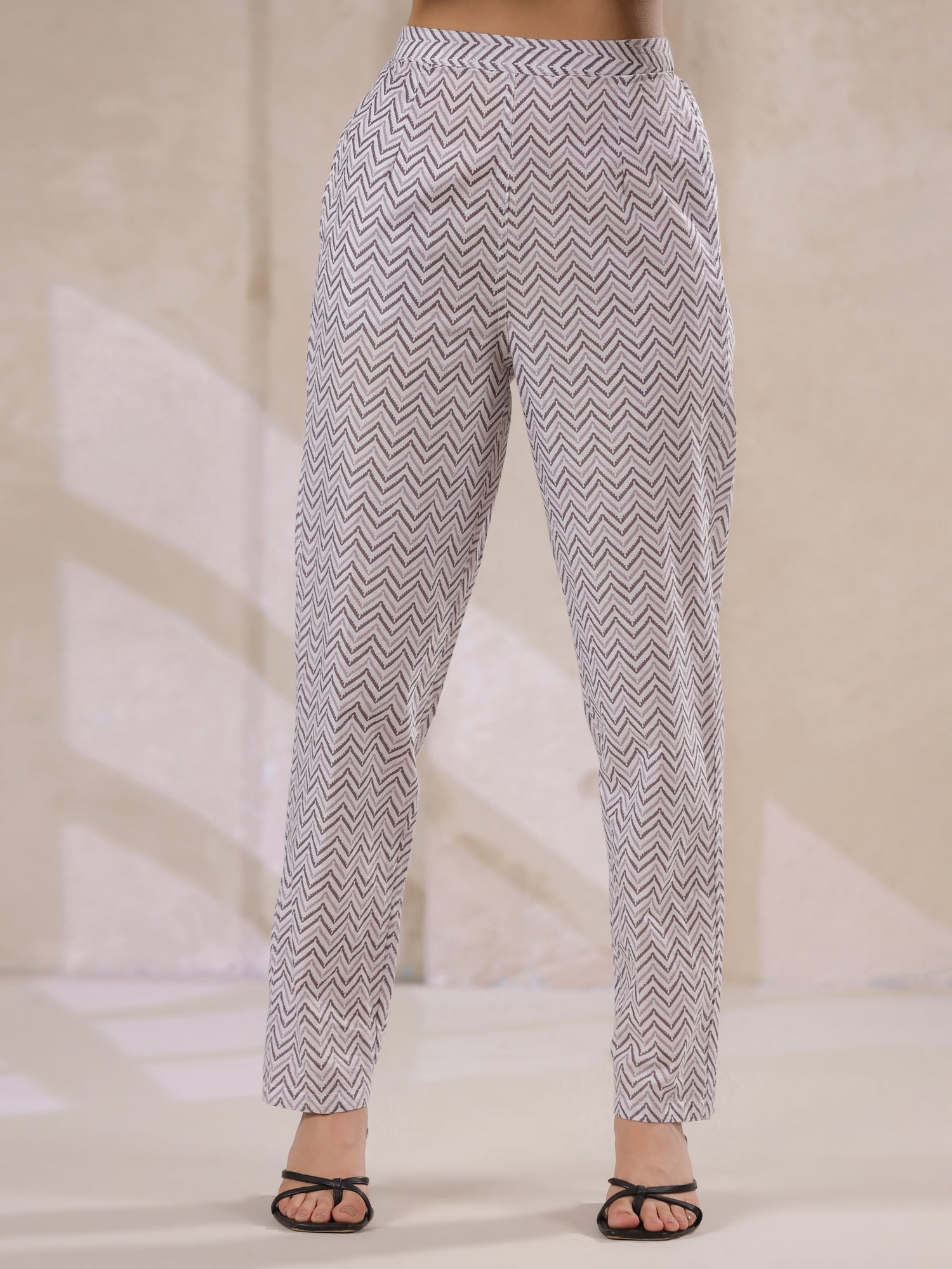 Grey Flower Printed Round Neck Cotton Kurta Set With Dupatta