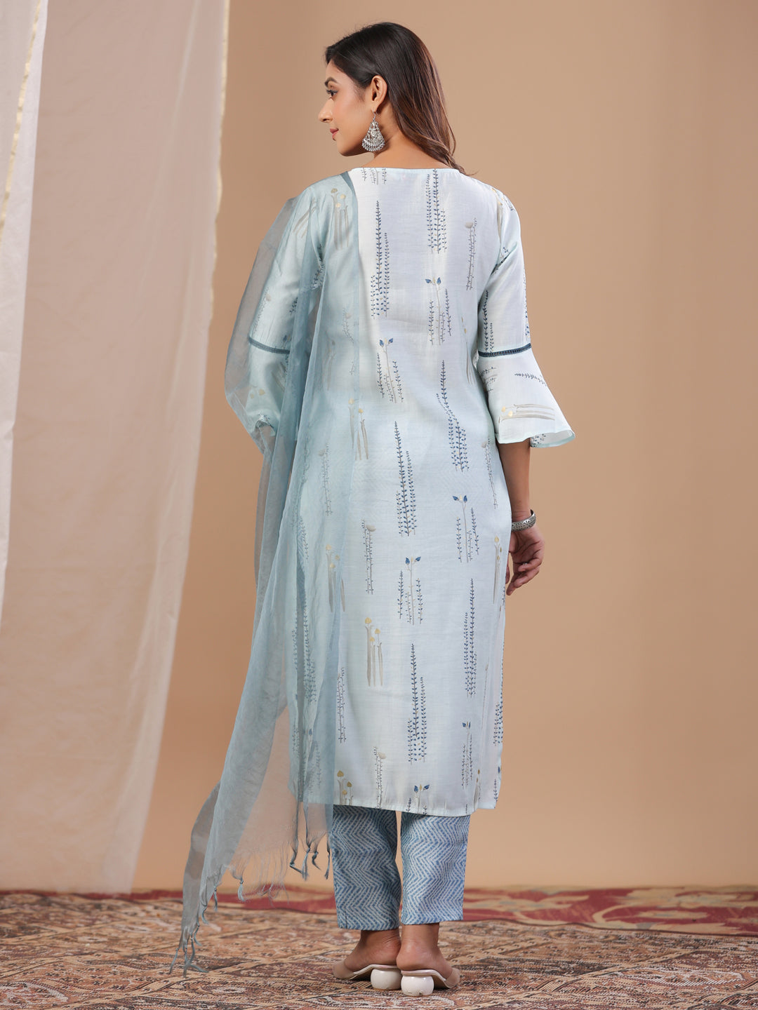 Sky Blue Muslin Women's Kurta Pajama Dupatta Set