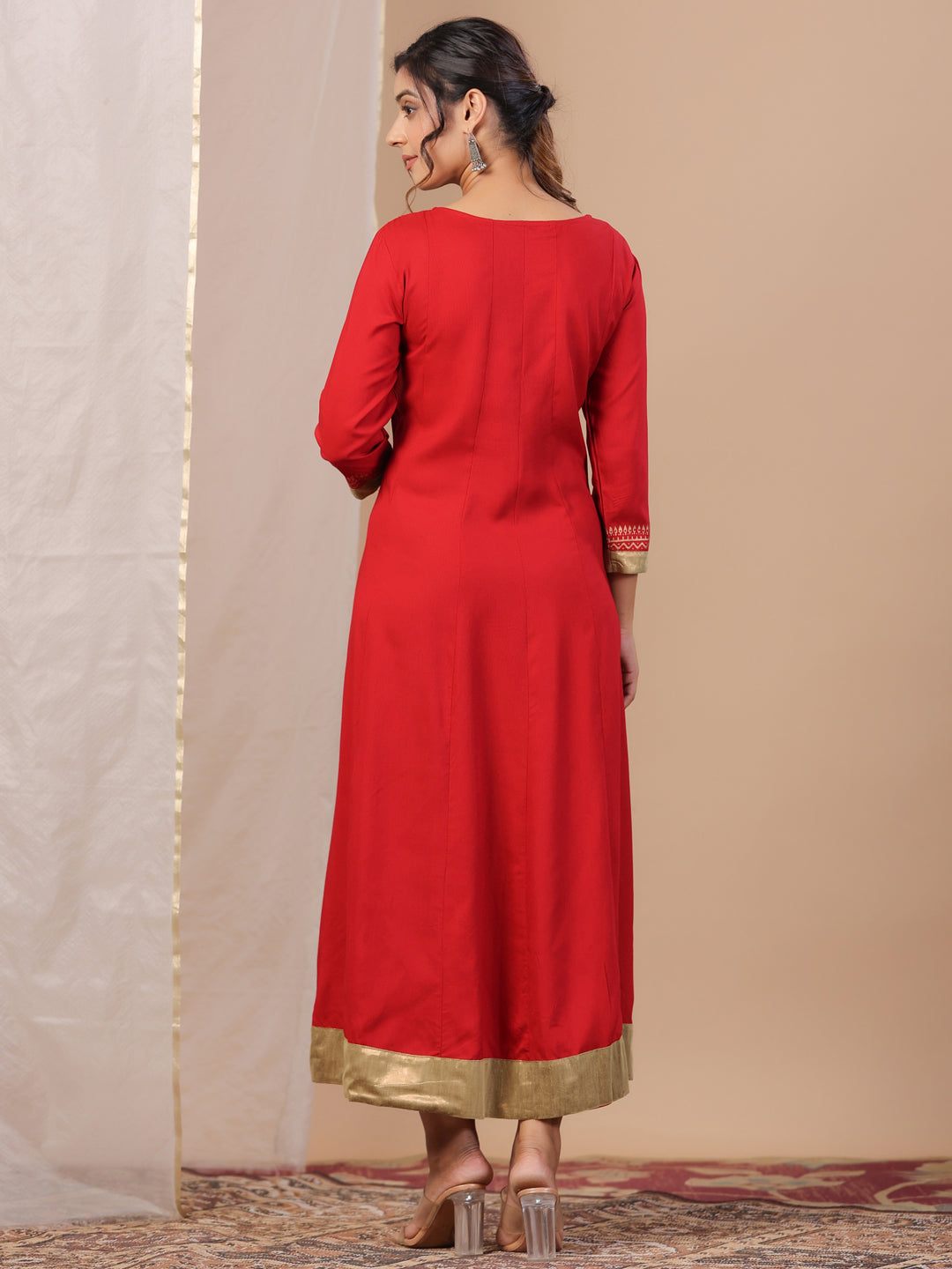 Red Floral Printed Kurta For Women