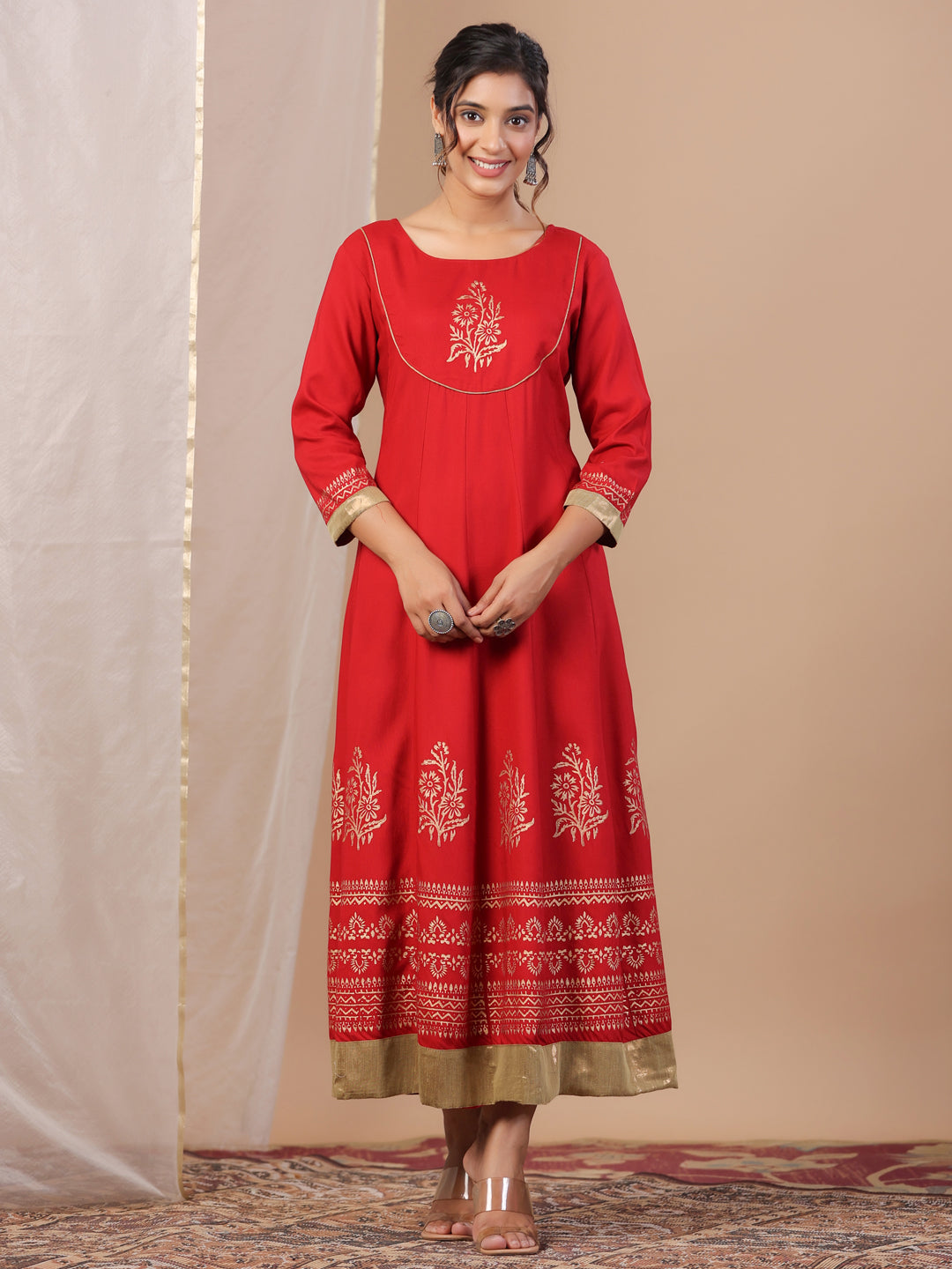 Red Floral Printed Kurta For Women