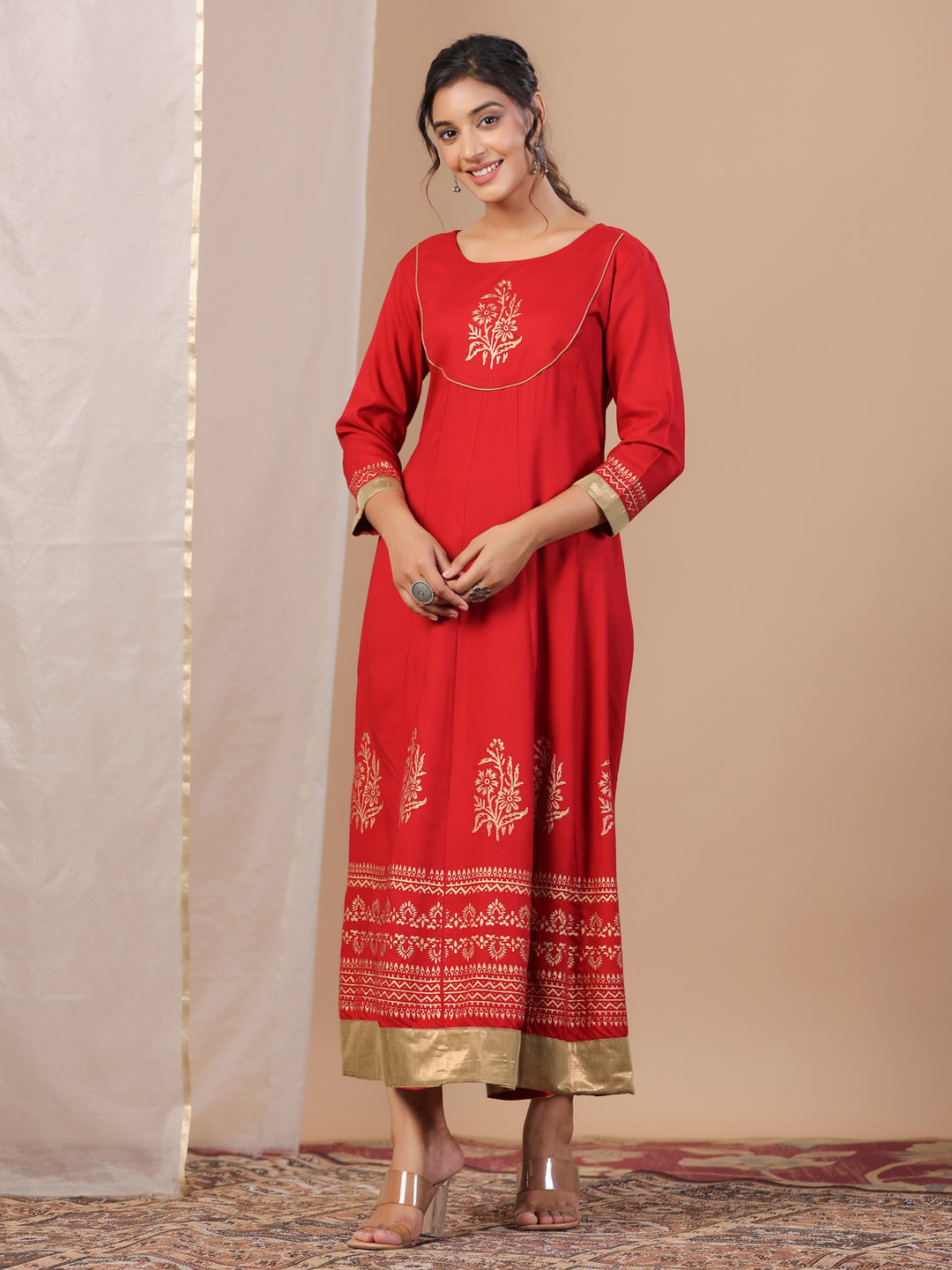 Red Floral Printed Kurta For Women