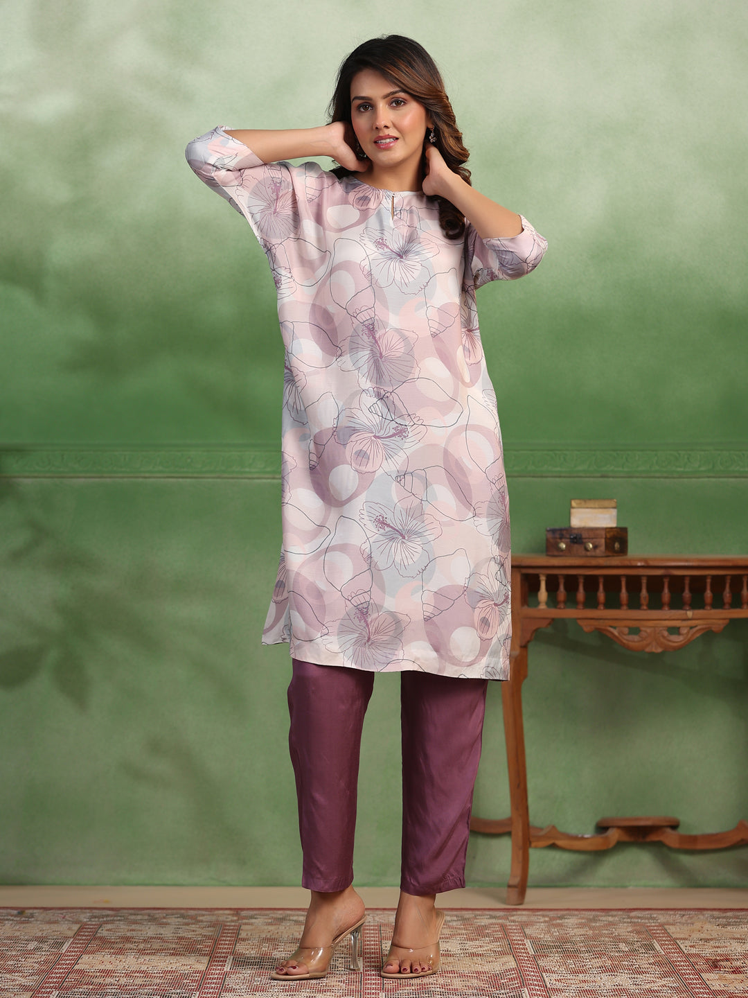 Pink Cotton Kurta Set for Women - SanskrutiHomes
