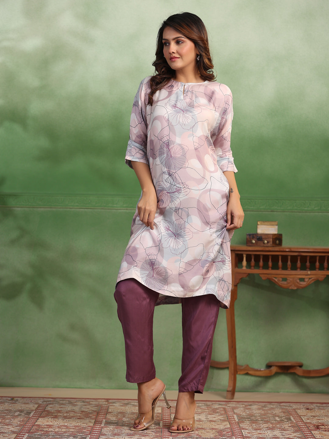 Pink Cotton Kurta Set for Women - SanskrutiHomes