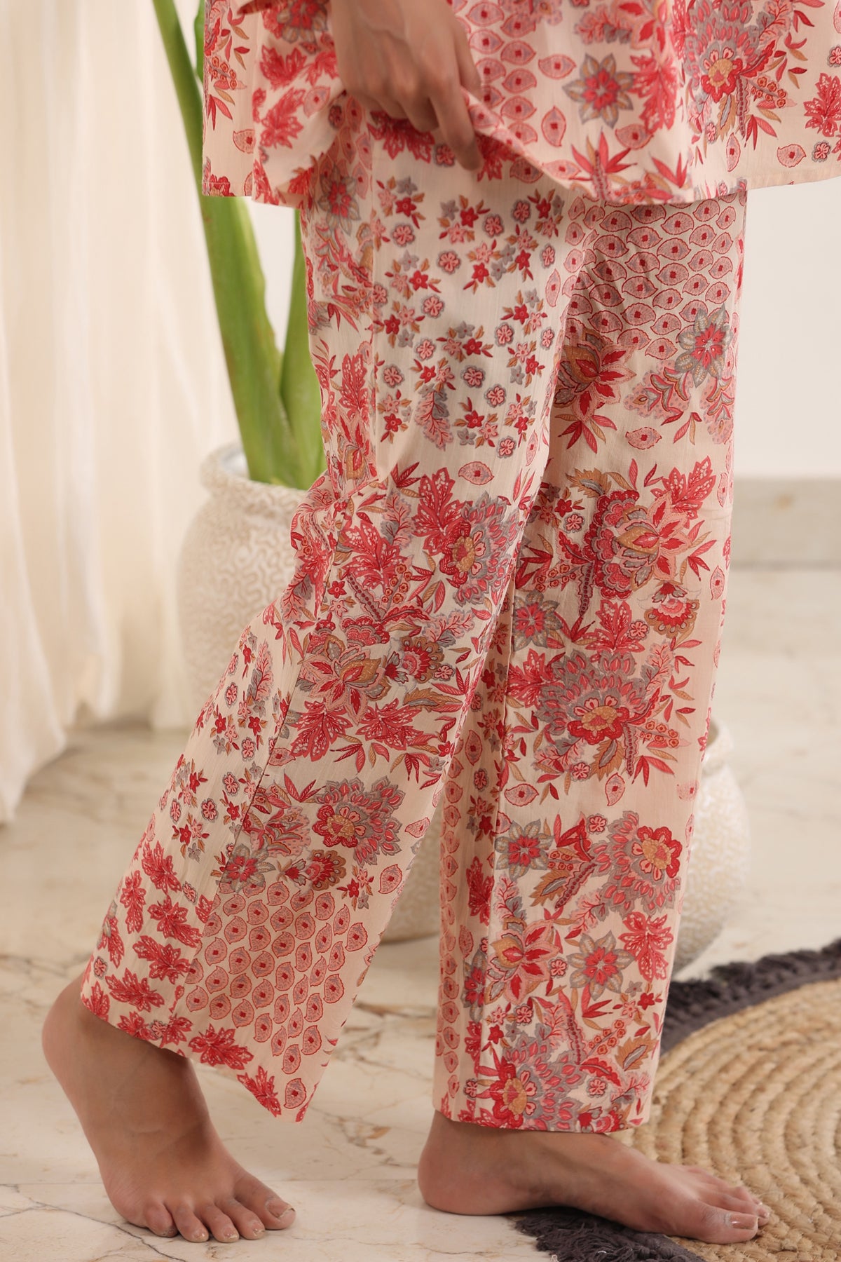 Pink & White Loose Fit Printed Night Suit