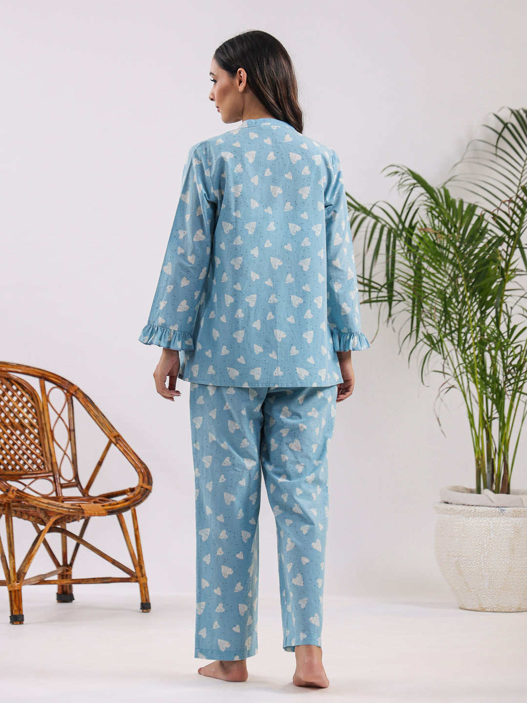 Oasis blue heart Cotton Night SUIT - SanskrutiHomes