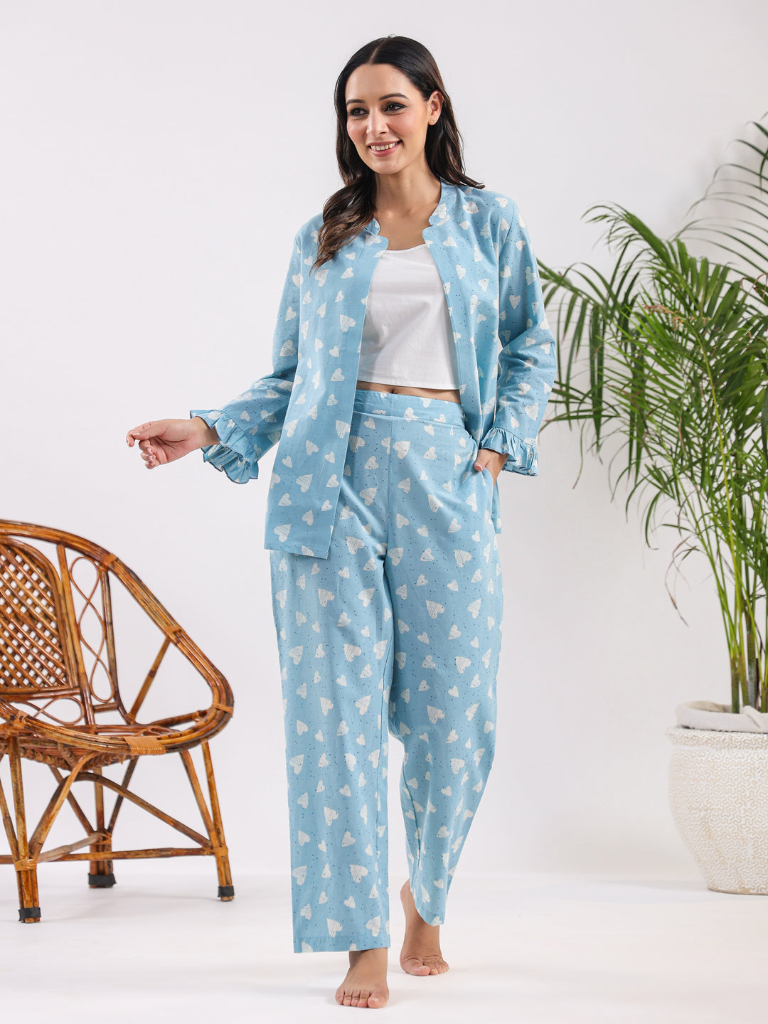 Oasis blue heart Cotton Night SUIT - SanskrutiHomes
