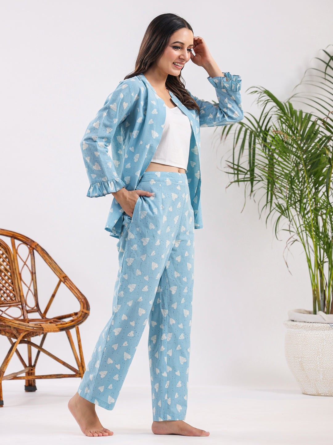 Oasis blue heart Cotton Night SUIT - SanskrutiHomes