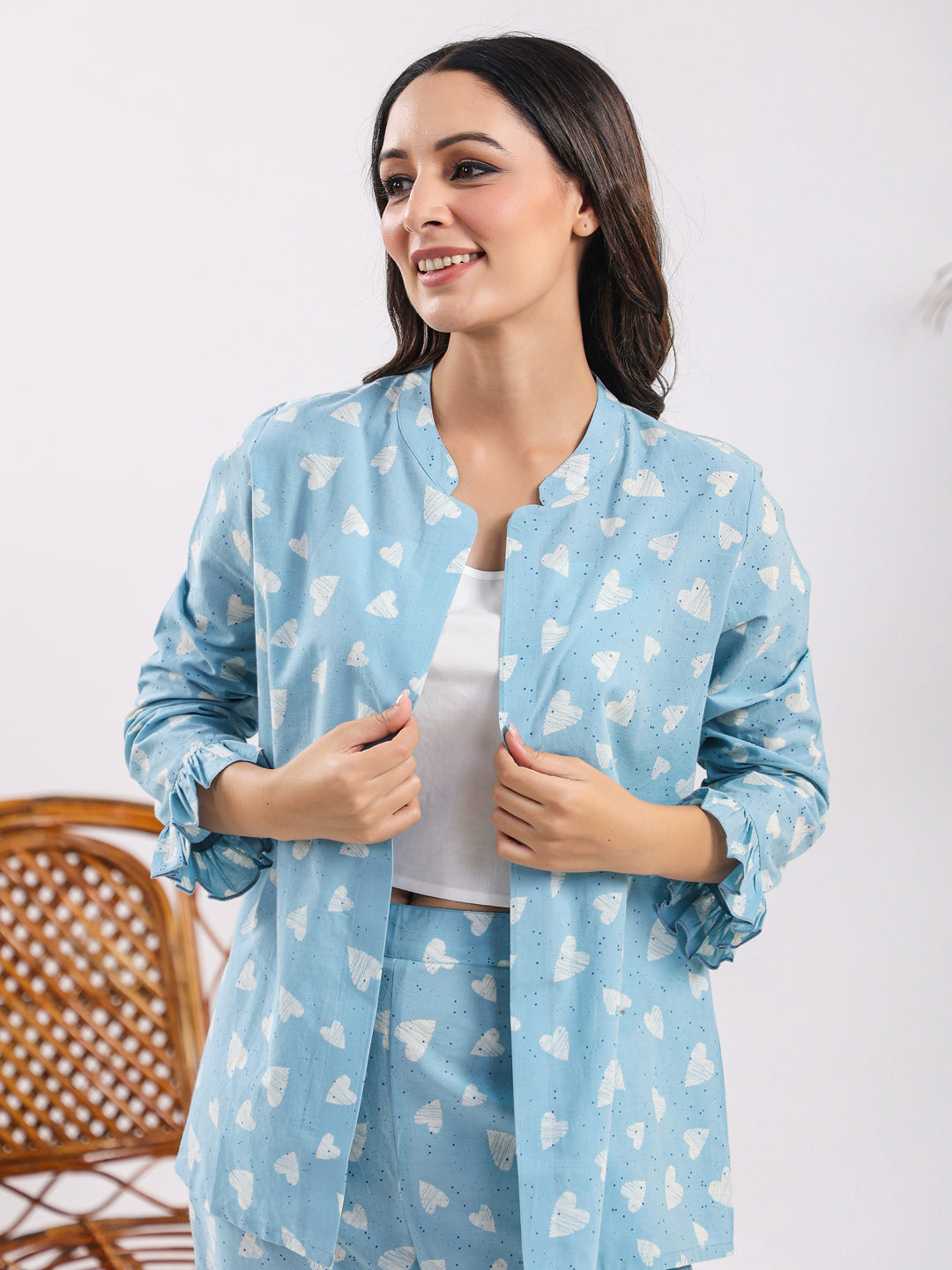 Oasis blue heart Cotton Night SUIT - SanskrutiHomes