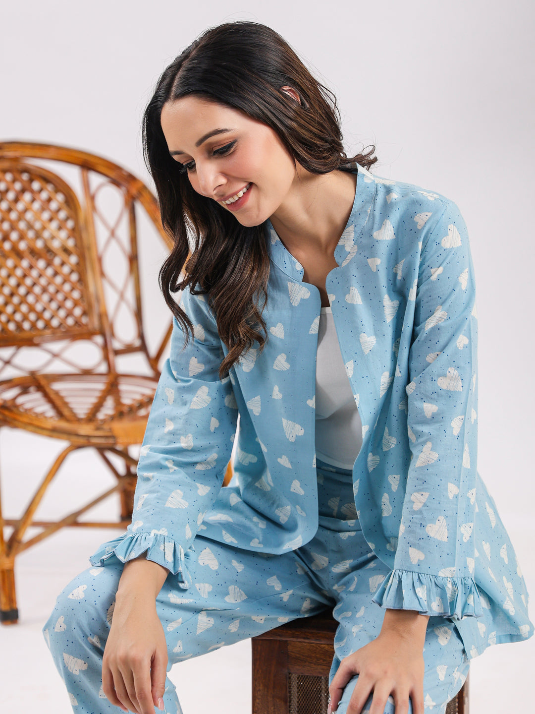 Oasis blue heart Cotton Night SUIT - SanskrutiHomes