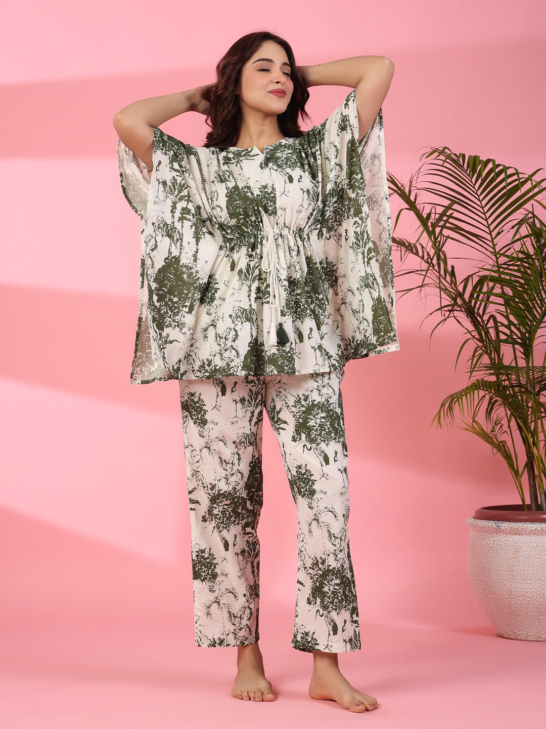 Jungle print Cotton Kaftan Night Suit