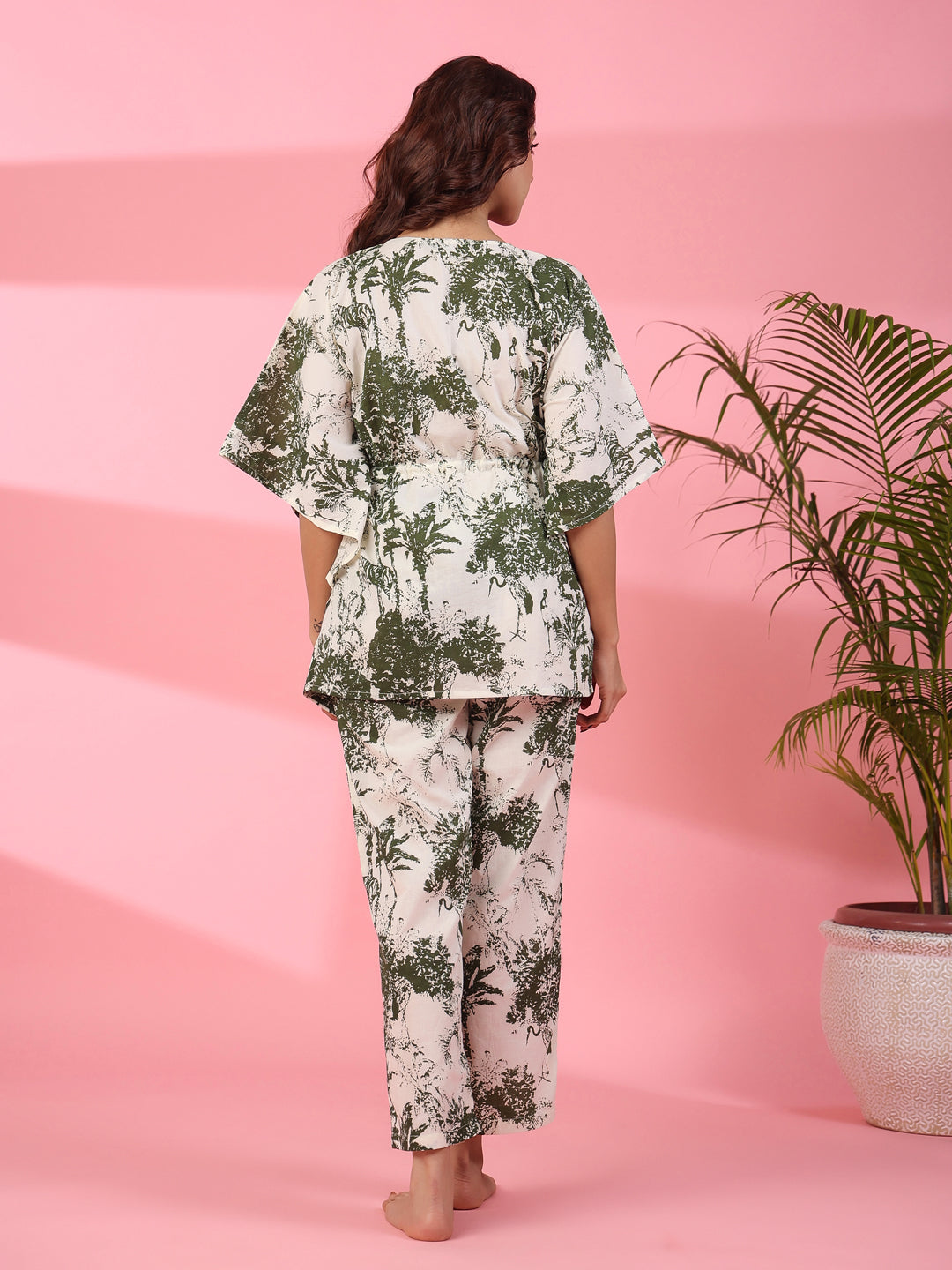 Jungle print Cotton Kaftan Night Suit - SanskrutiHomes