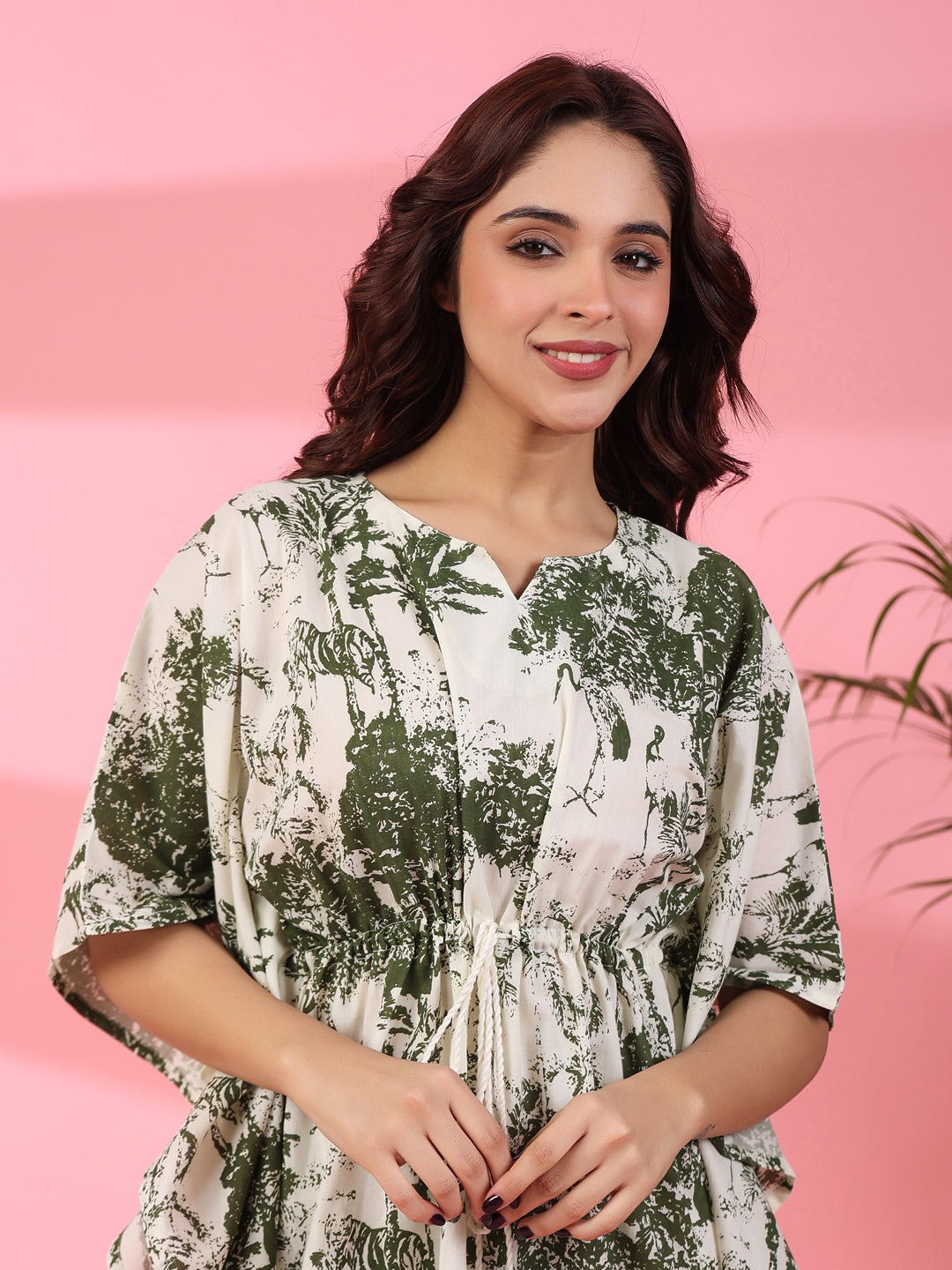 Jungle print Cotton Kaftan Night Suit