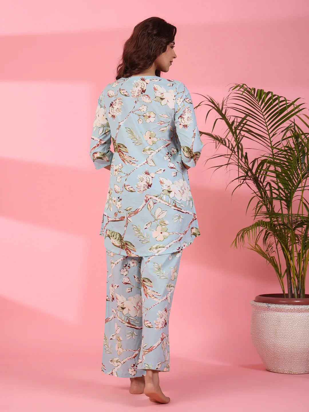 Pattens bird blue cotton co-ord set - SanskrutiHomes