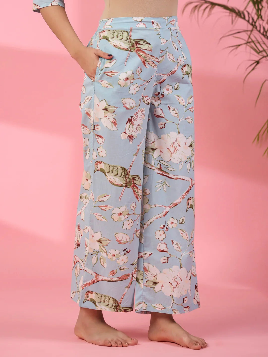 Pattens bird blue cotton co-ord set - SanskrutiHomes
