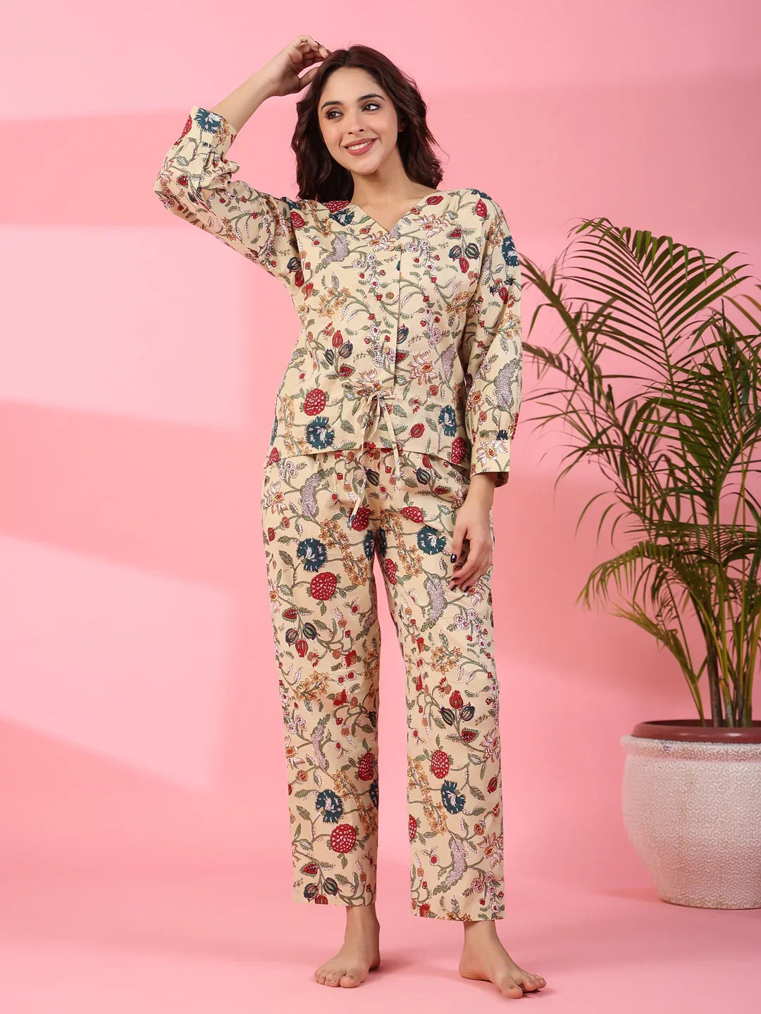 Jacobean Cotton Night Suit - SanskrutiHomes