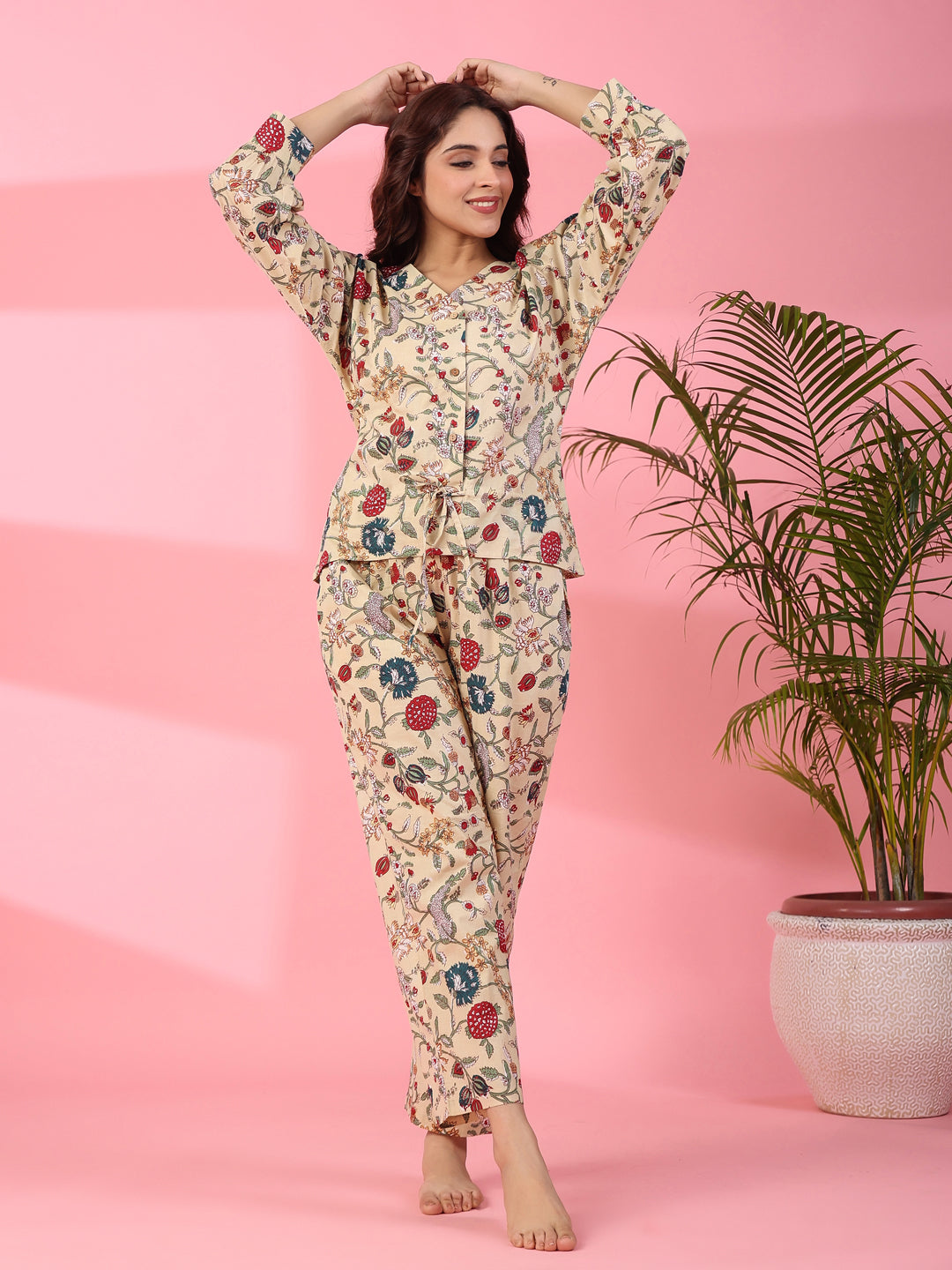 Jacobean Cotton Night Suit - SanskrutiHomes